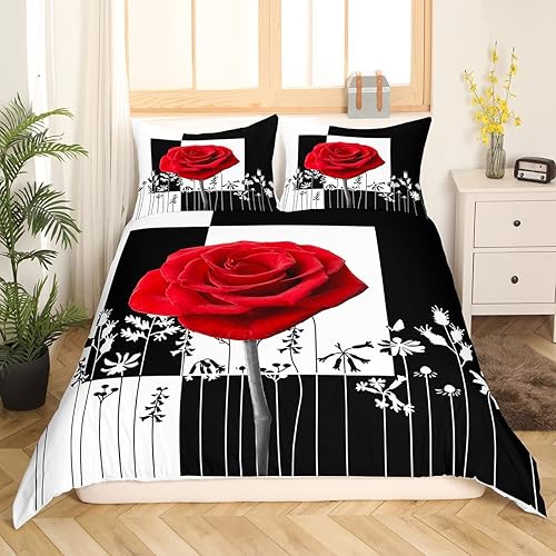 Miniatura 3 de Juego de ropa de cama rosa floral para niños, adolescentes, patrón de flores, funda de edredón con temática de jardín, funda de edredón para el día