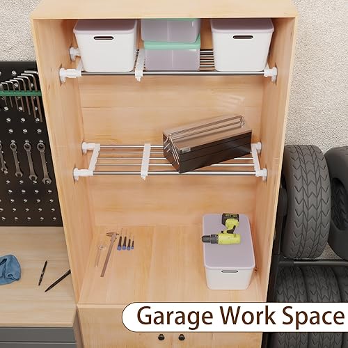 Miniatura 6 de Yuanjimi Estantes de tensión para armario de pared, ampliables, fáciles de instalar, para despensa, armario, lavandería, almacenamiento de utilidad,