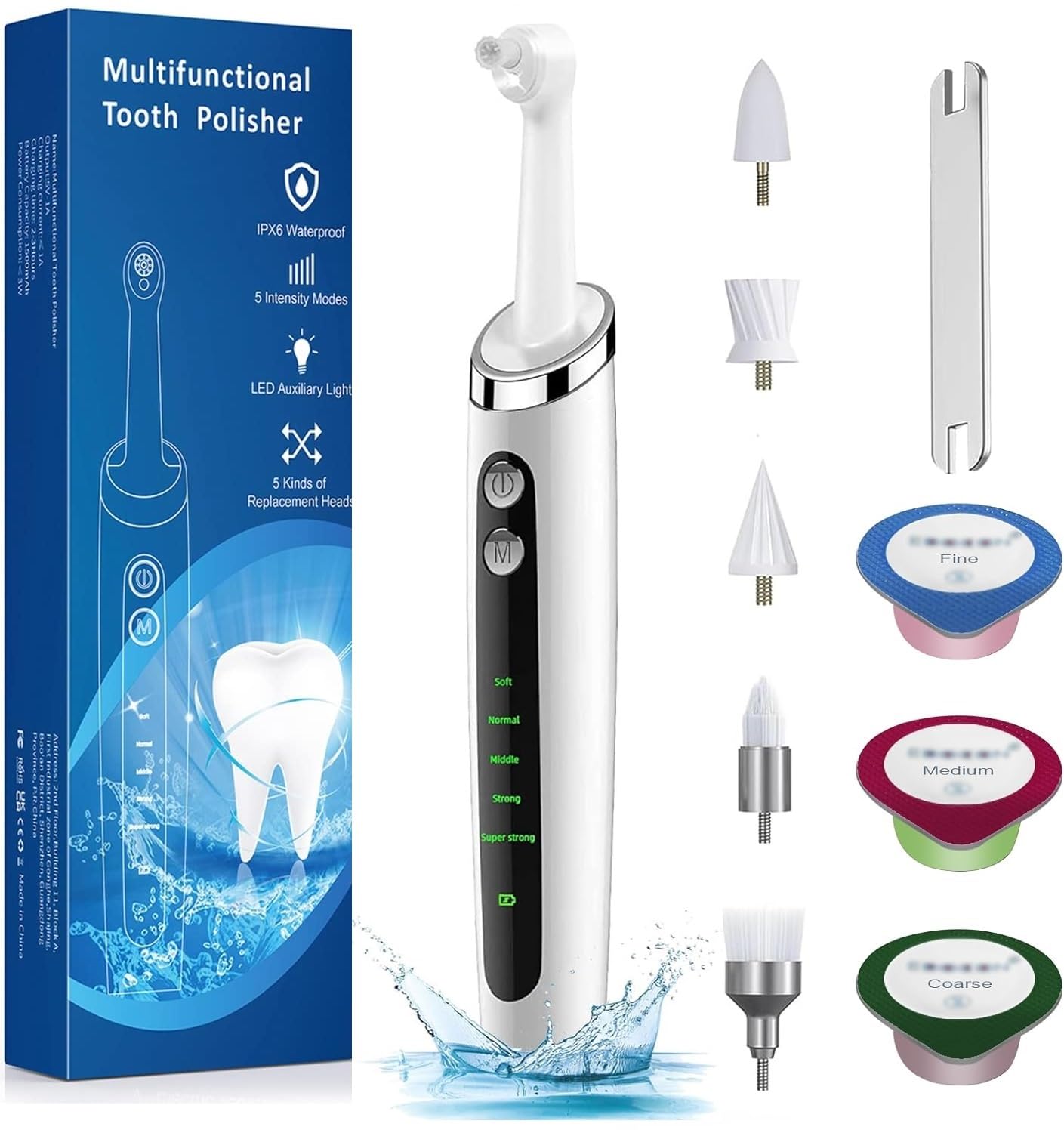 Elektrische Zahnpolierer Wiederaufladbar - Mit 5 Austauschbaren Köpfen LED Licht IPX6 Wasserdicht für Home Oral Care