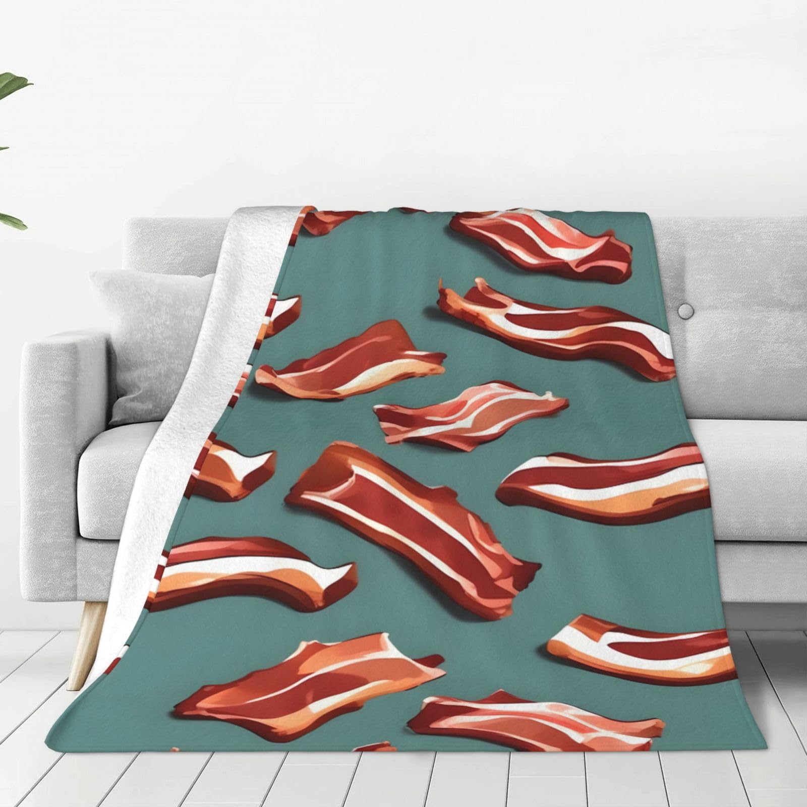 Couverture polaire motif bacon douce et chaude pour vos soirées cocooning devant la télé