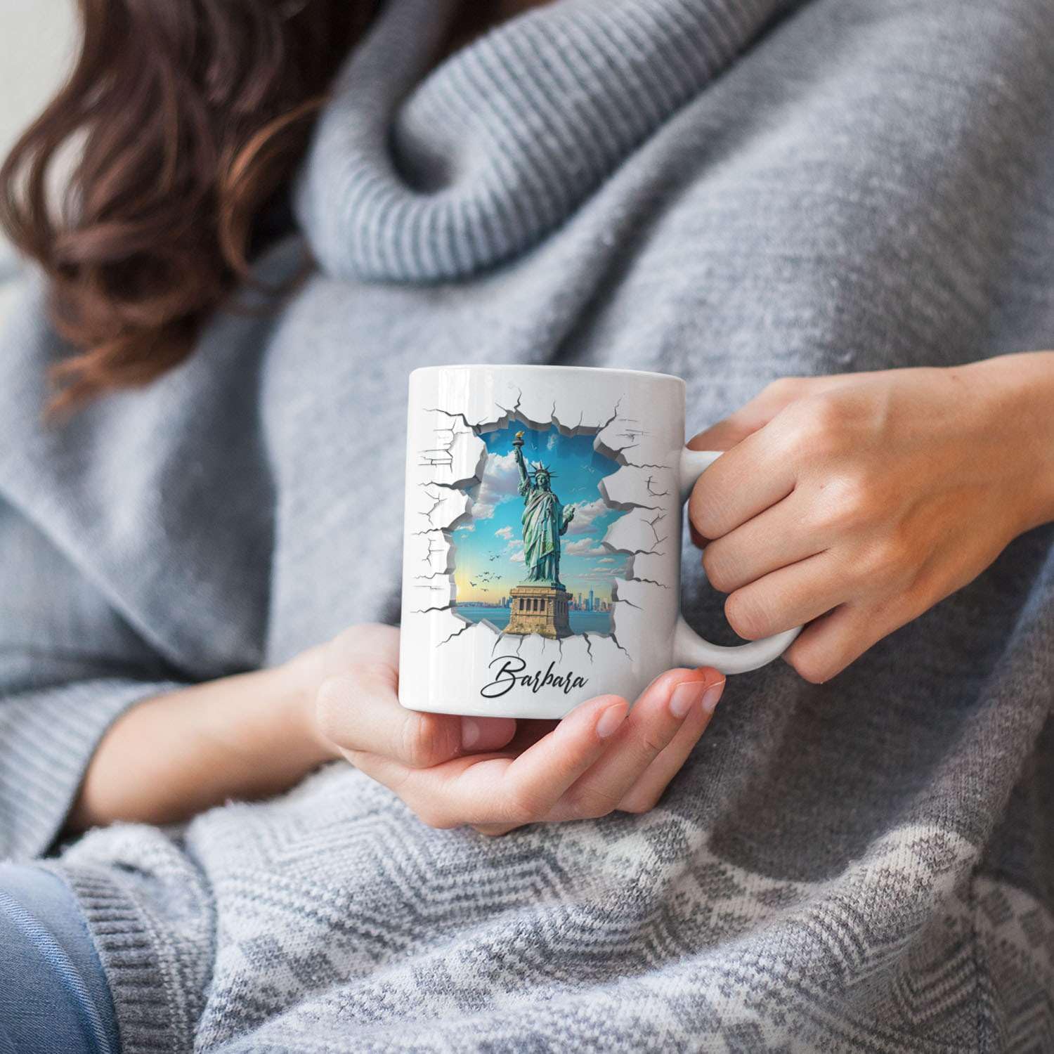 Personalized Travel Mug With Statue Of Liberty - Custom Name Coffee Cup, 11oz Or 15oz, Gift For Travel Lovers - View #9