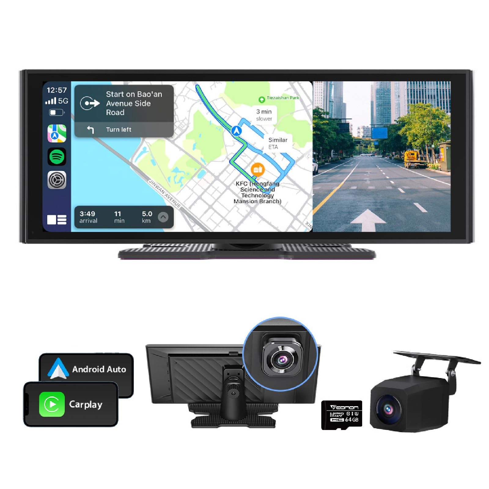 Eonon 10.26 inch Dashcam 4KFront + 1080p Backup Camera DVR Loop Recording Screen Mirroring Split-screen Bluetooth Speaker AUX Out Type-C Power CarPlay Android Auto DC7V-32V Car Stereo Dash Monitor P4