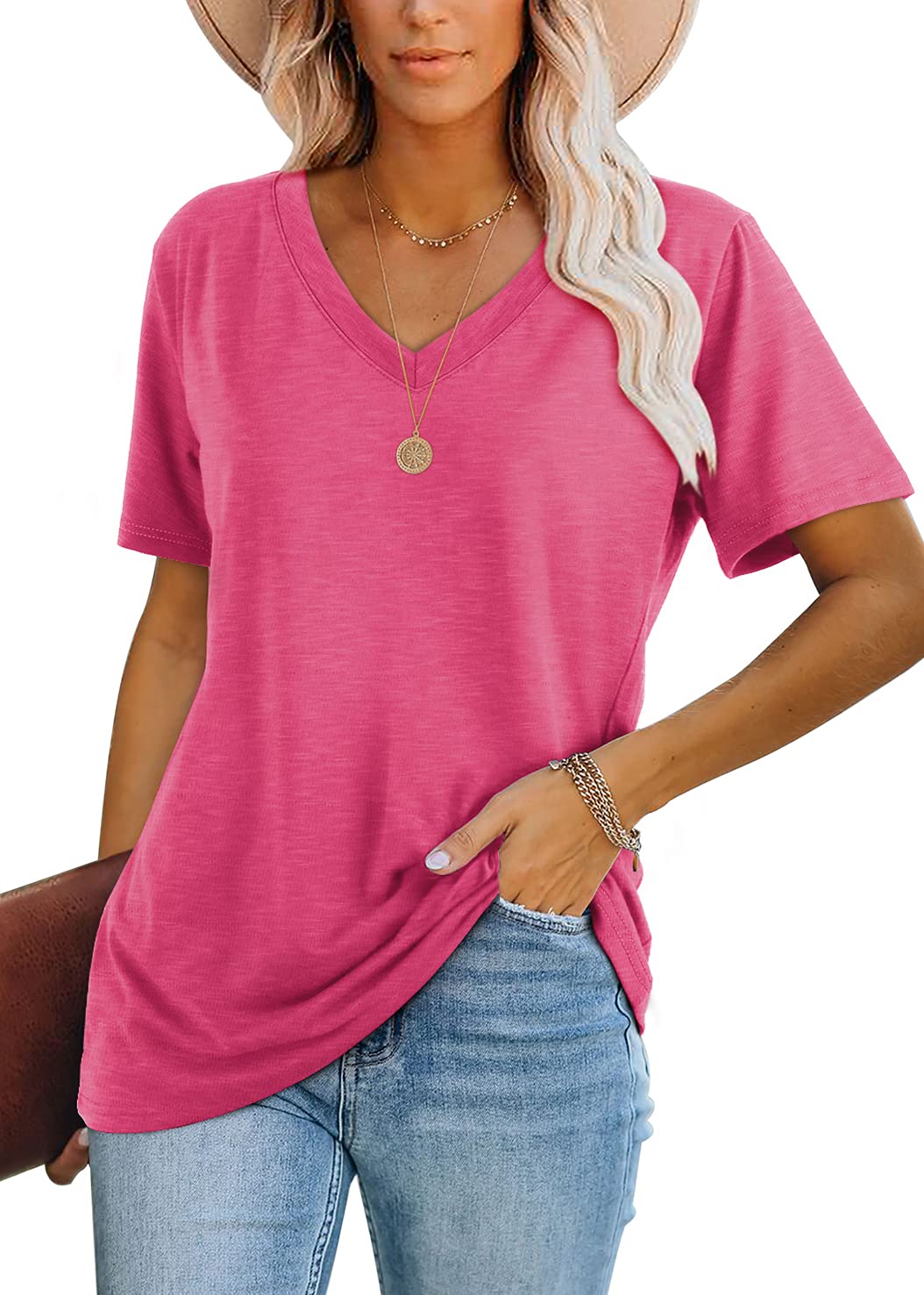 WIHOLL Womens Tops Casual Short Sleeve V Neck Summer T Shirts Fashion Spring Clothes