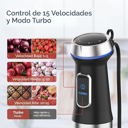 Miniatura 3 de Ganiza Licuadora de inmersión 8 en 1 Batidora de mano 800W Motor resistente, 15 velocidades y modo turbo Batidora de mano de acero inoxidable Sitck
