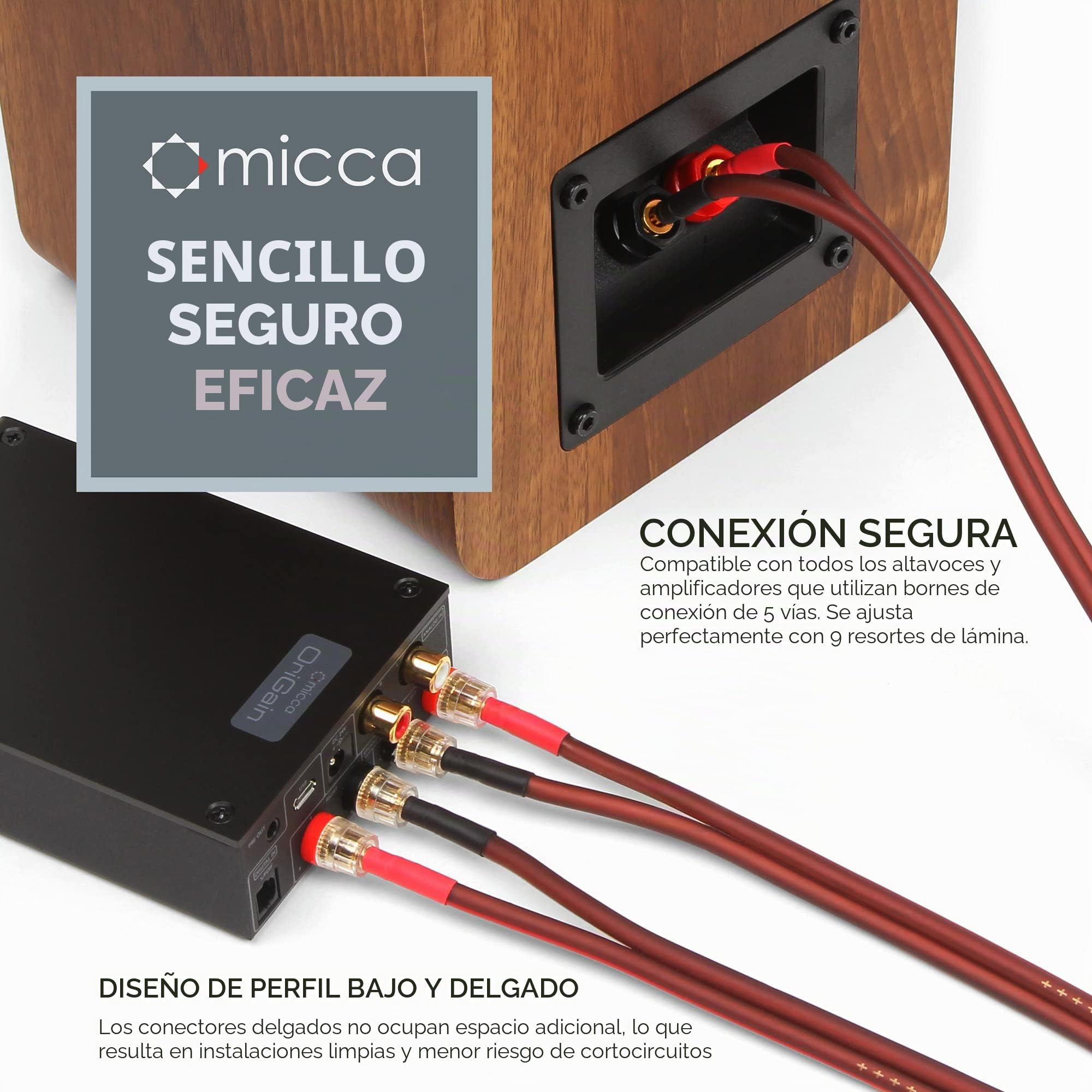 Micca Cable de altavoz de cobre puro con conectores banana chapados en oro, 14 AWG, 12 pies (4 metros), par