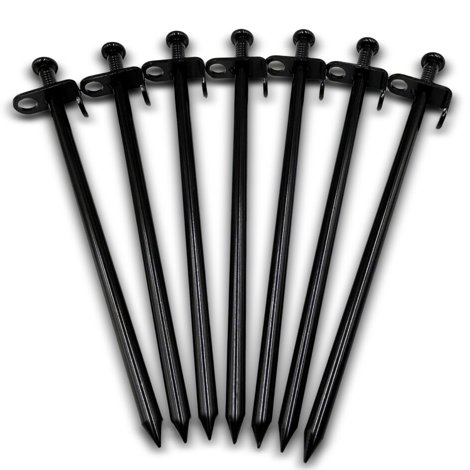 Nexboraque Confezione da 20 picchetti da tenda resistenti, 20 cm, picchetti da campeggio in metallo nero, picchetti per tenda, teloni, infrangibili e flessibili