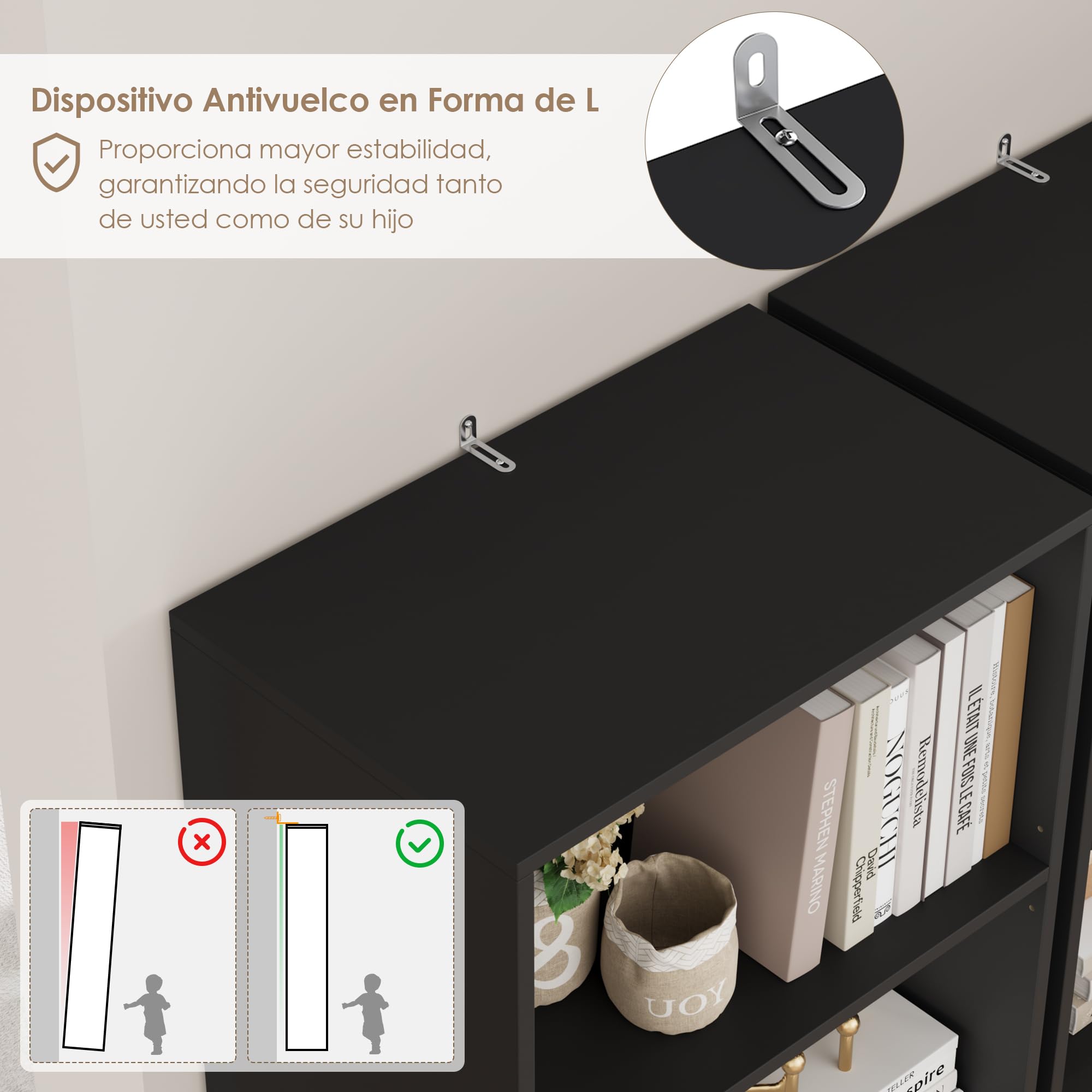 FirFurd Estantería Libros Sinfonier Alto Librería Madera, 5 Compartimentos | Librería Estantería, Biblioteca, Estanterias Almacenaje, Estrecha y Alta, para Salón Oficina Dormitorio Negro 48X30X159Al.cm