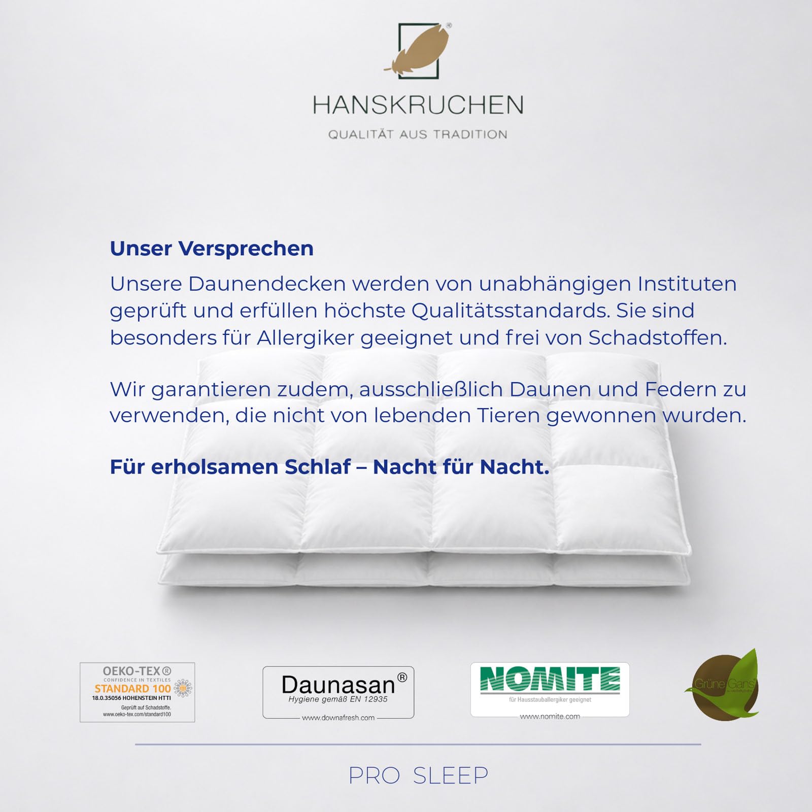 Pro Sleep Daunendecke 155x220 cm - Extra leicht / Sommer - Made in Germany Kassettendecke aus 100% Baumwolle - Allergiker geeignet