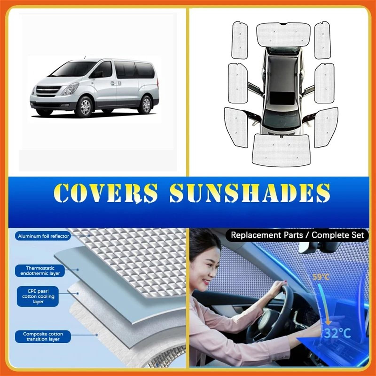 Auto-Seitenfenster-Sonnenschutz Für Hyundai Für Starex H-1 2007-2017 Auto Sonnenschutz Abdeckung Sonnenschirm Sonnenblende Sonnenschutz Fenster Abdeckung Sommer Sonnenschirme(All Sunshades)