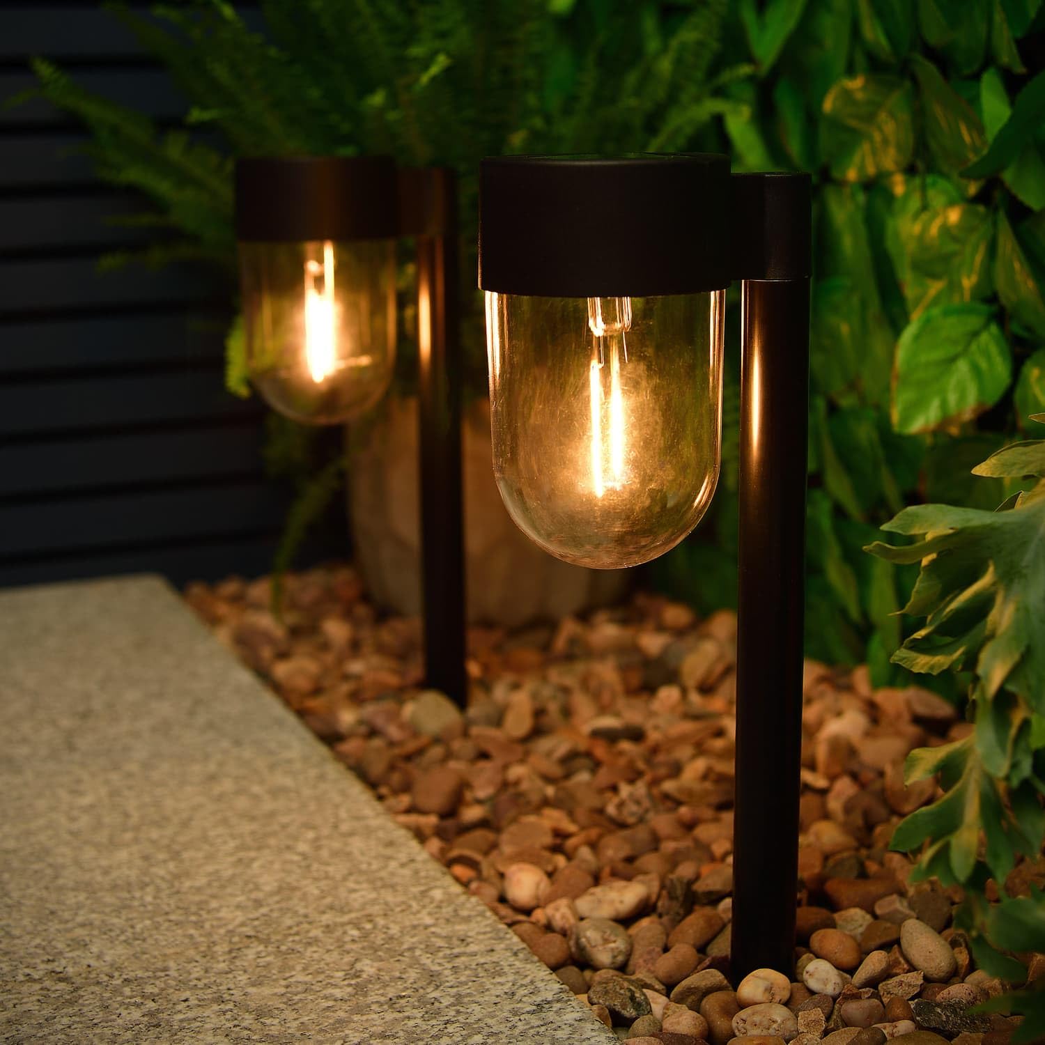 New Solar Powered 2pk Post Lights LED Retro Garden,Paths and Borders Lights Warm White Filament LED