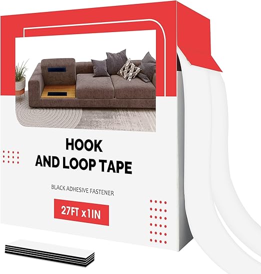 Hook and Loop Strips with Adhesive for Fabric: Double Sided Heavy Duty Sticky Back Mounting Tape Roll for Wall - Industrial Strength Fastener for Cushions Couch Pictures Frame 27FT× 1IN Black