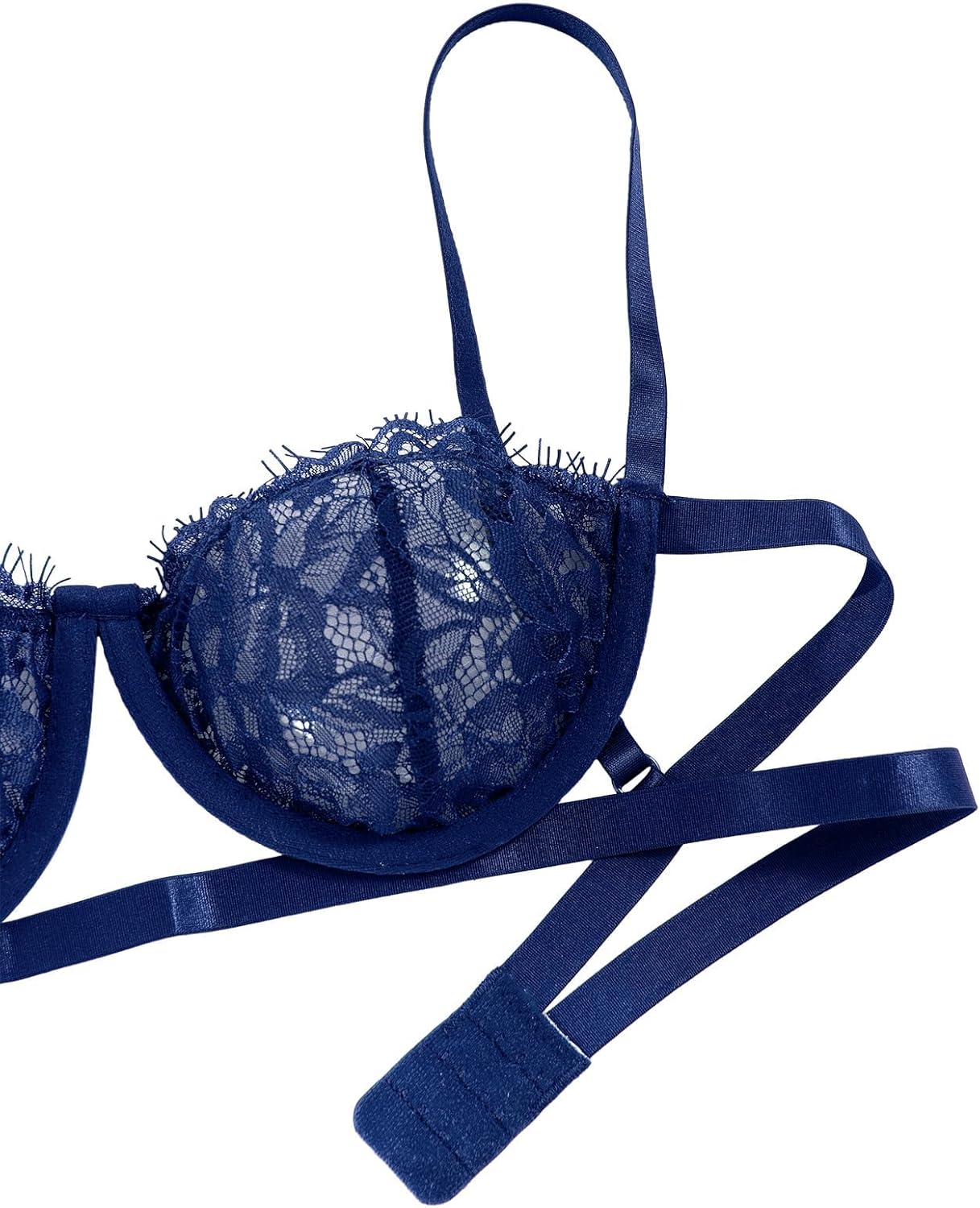 Lilosy Sexy Eyelash Underwire Floral Lace Sheer O Ring Linked Cutout Lingerie Set - Image 5