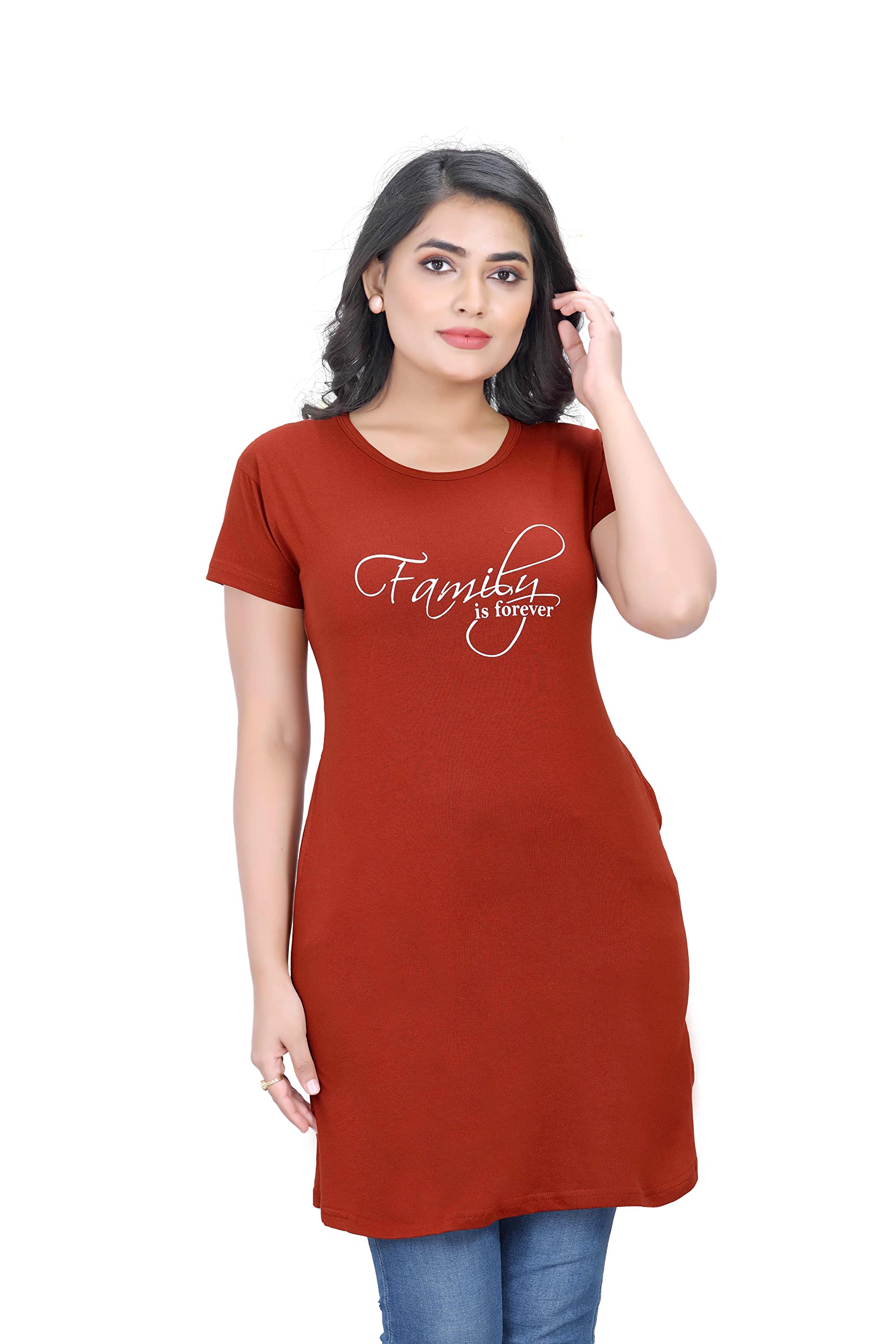 Regular Fit Cotton Round Neck Half Sleeve T-Shirt, Nightwear, Sleep, Yoga, Daily Use Gym and Lounge Wear Long Top n Tees for Women