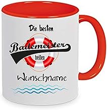 (Wunschname) die besten Bademeister heißen - Kaffeetasse mit Motiv, Tasse mit Druck, auch individuell mit Spruch, Foto, Wunschtext, Wunschname (Rot)