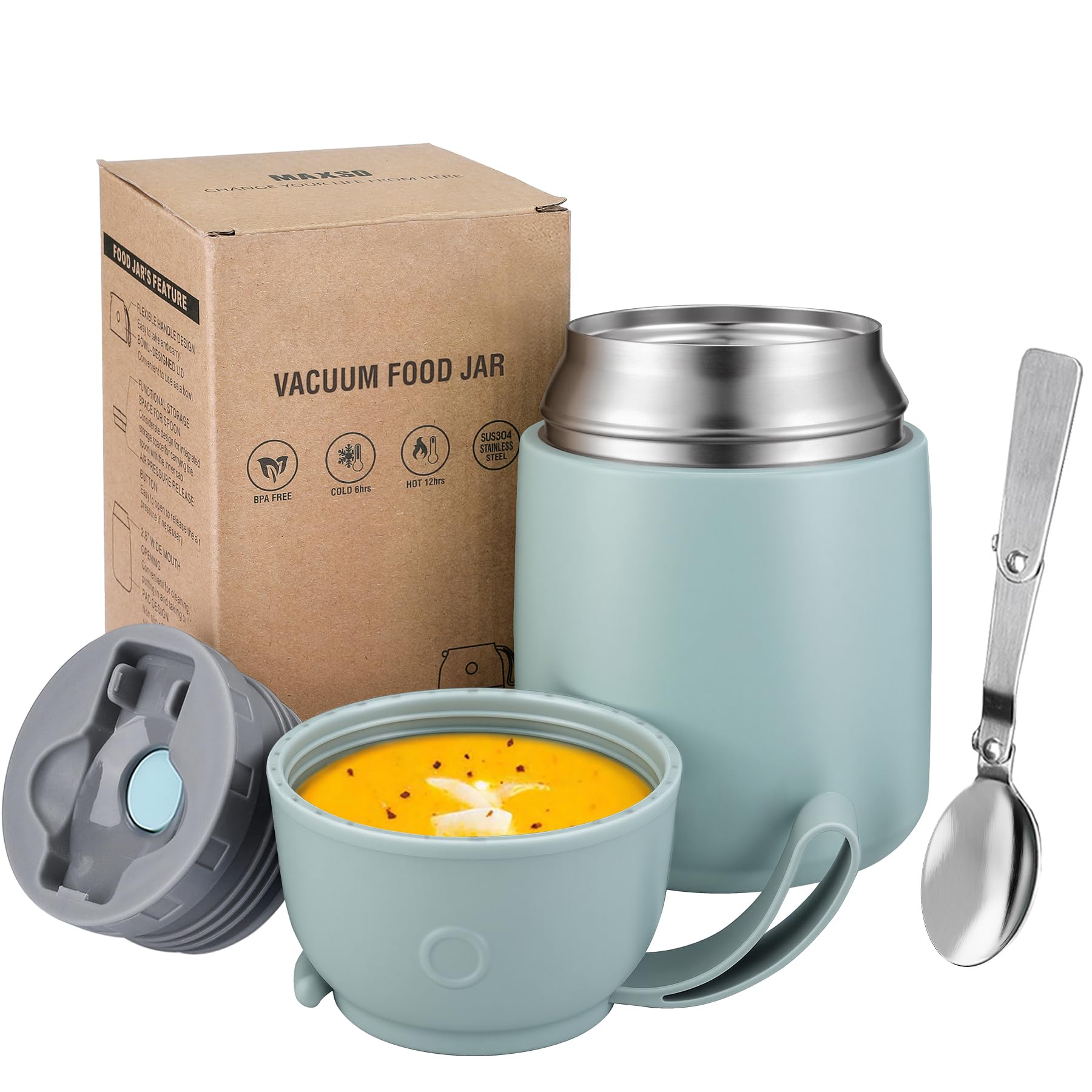 Insulated Food Jar for Hot Food 17 oz Soup Thermal Food Containers for Lunch, Triple Layer Insulation Stainless Steel Food Jar with Spoon