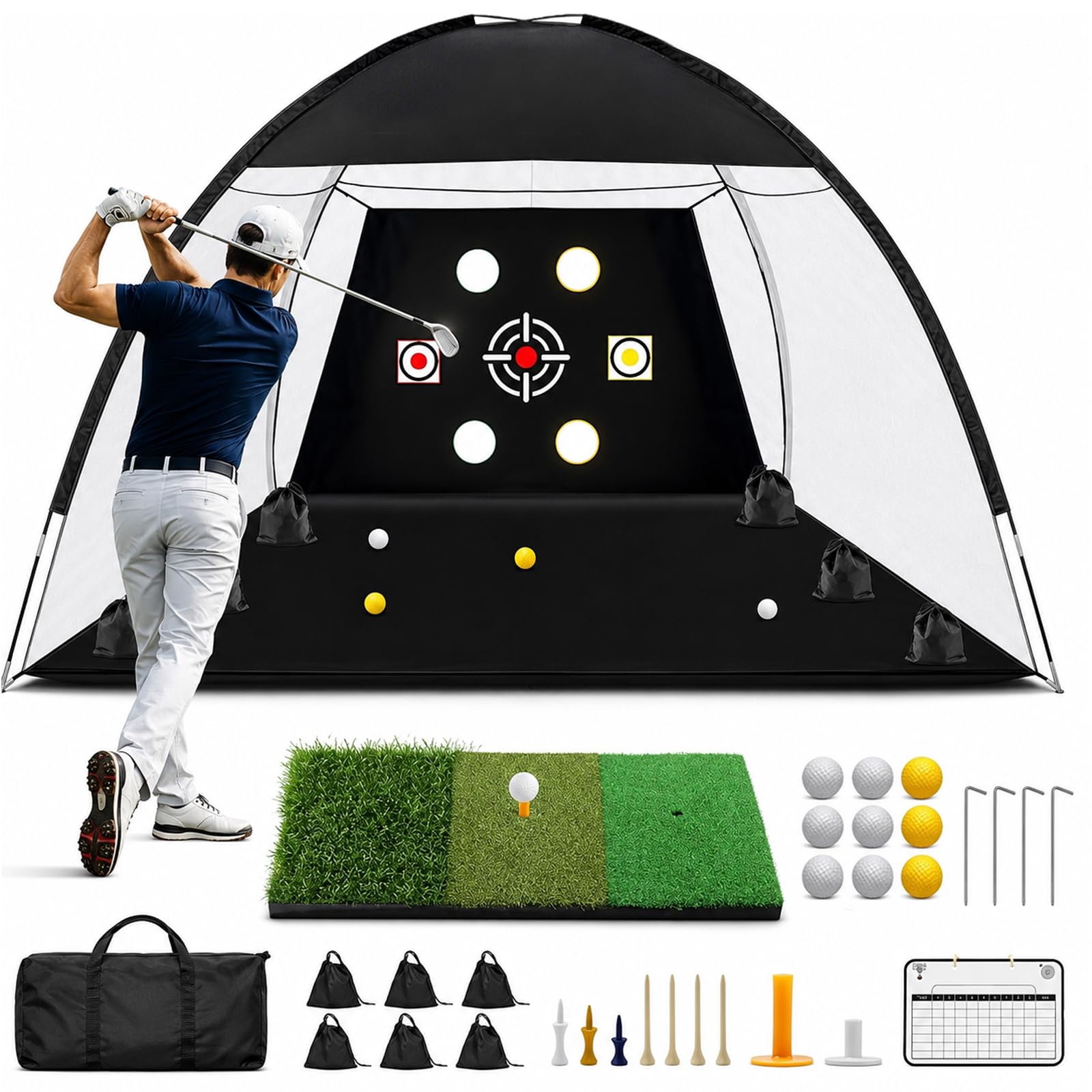 10x7ft Golf Practice Net for Garden, Tri-Turf Mat, Home Golf Simulator