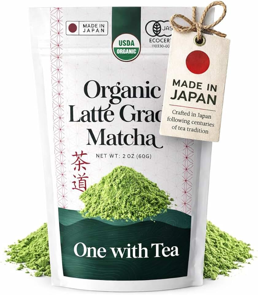ONE WITH TEA Organic Matcha Powder Latte Grade, Japanese Green Tea for Matcha Latte, Iced Drinks &amp; Smoothies, Smooth Flavor, USDA Organic, 100% Authentic from Japan, 2.1 oz (60 g) USDA Organic
