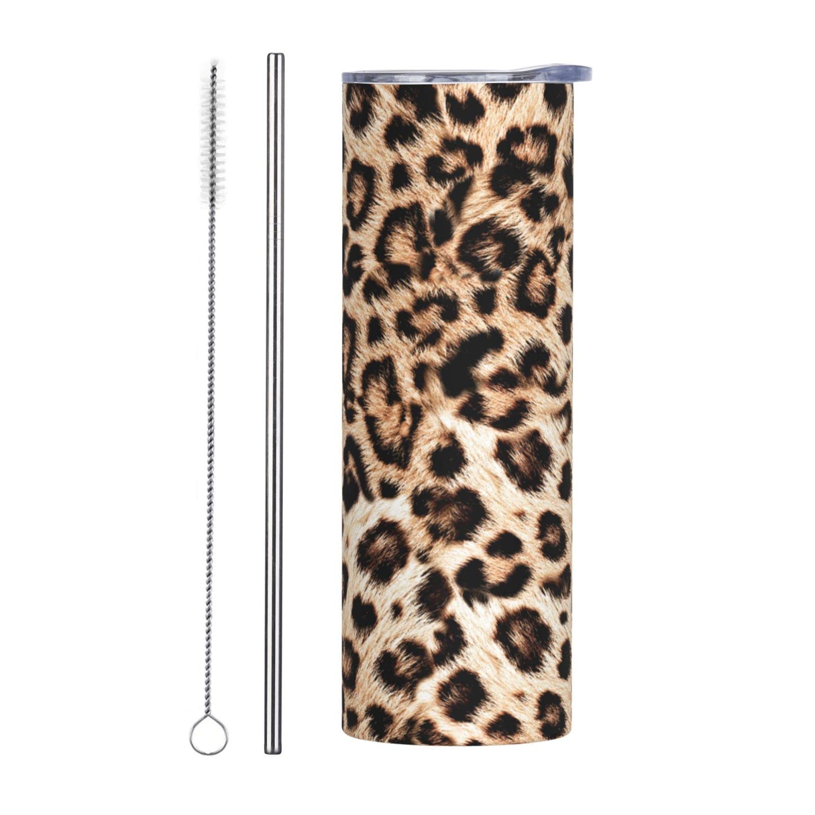 Leopard Print Animal Tumbler Cup 20 oz, Stainless Steel Mug Vaccum Insulated Skinny Tumblers with Lid and Straw Double Wall Feak Proof Coffee Travel Mug Birthday Gift for Women Men