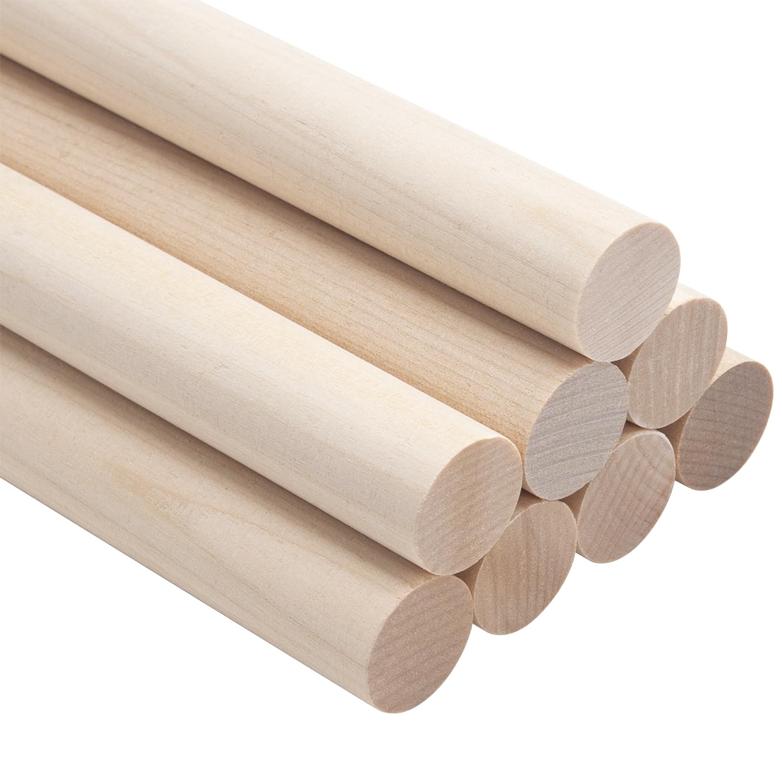 Wooden Dowel Dods Wood Dowels, 8 PCS 19mm x 30cm Round Wooden Sticks for Craft, Macrame Dowel, Unfinished Hardwood Sticks for Arts and DIYers, Crafting, Tiered Cake Support and Wedding Ribbon Wands