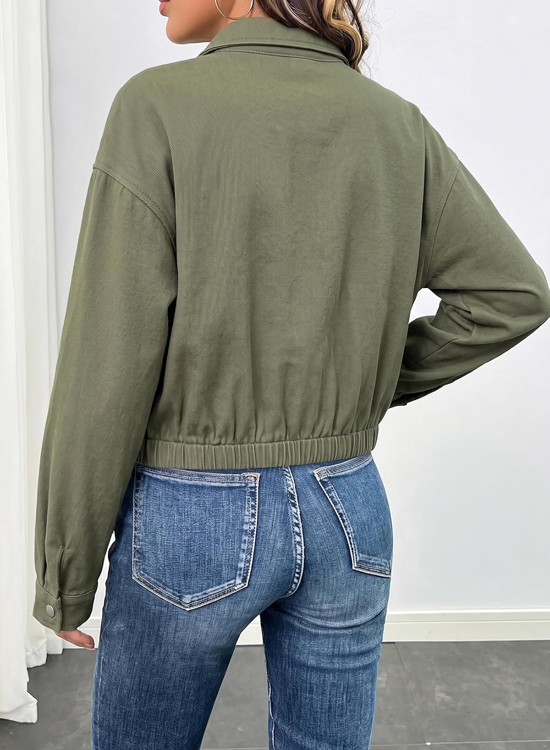 Dokotoo Womens Cropped Jean Jacket Zip Up Oversized Denim Jacket