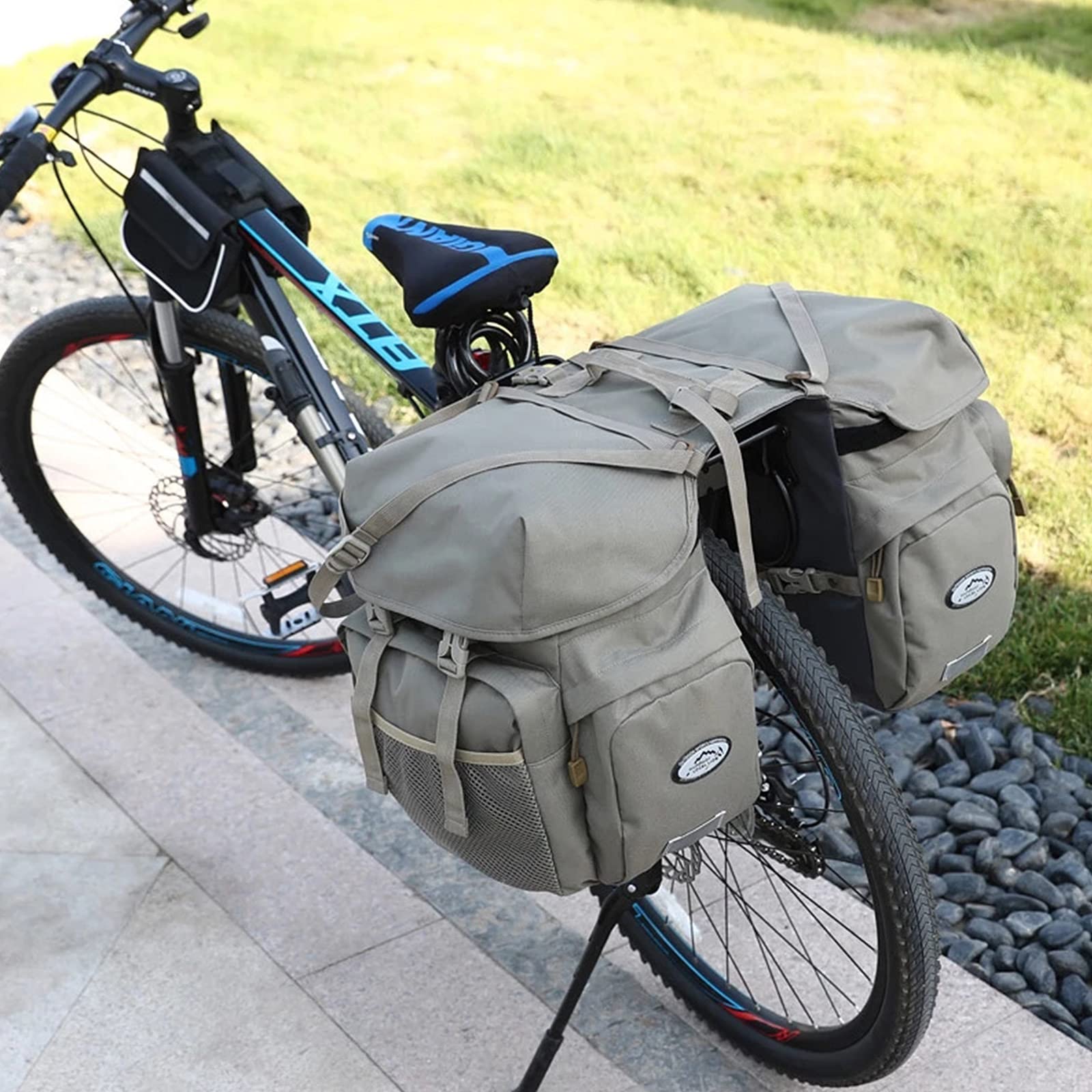 Sacoche vélo arrière 50L en toile pour cyclotourisme et vélotaf