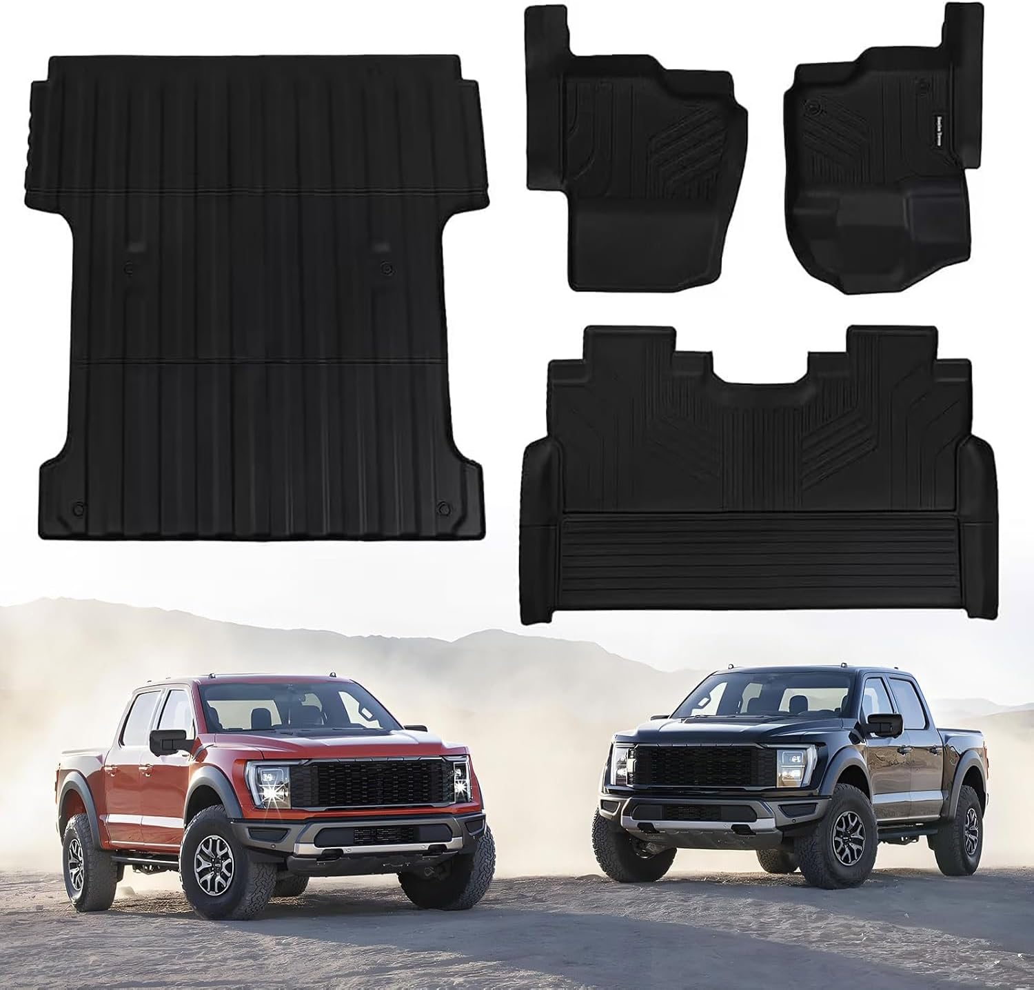 SeamlessTraverse Truck Bed Mat for 2015-2025 Ford F150 & Lightning Accessories 5.5FT Bed Only (Not Fit 6.5FT/8FT)， All Weather TPE Protection Heavy Duty Bed Cargo Mat for F150 Accessories