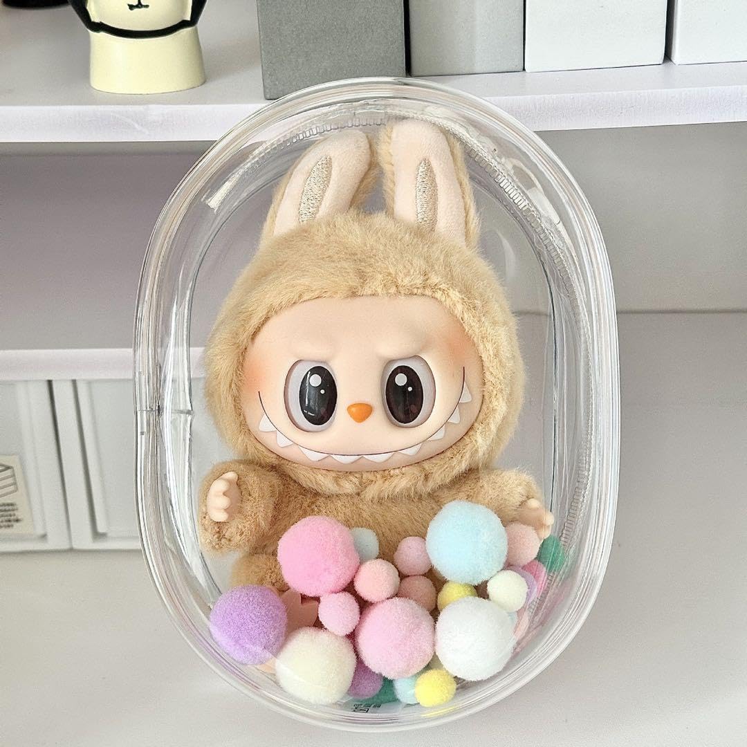 Amazon | ぬいポーチ 大 ブラック クリア ポンポン付き 推し活 丸型 は