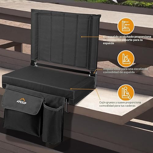 Miniatura 8 de APEXUP Asientos de estadio con soporte trasero, asiento portátil para gradas con bolsillo grande y soporte para tazas, silla ancha para estadio