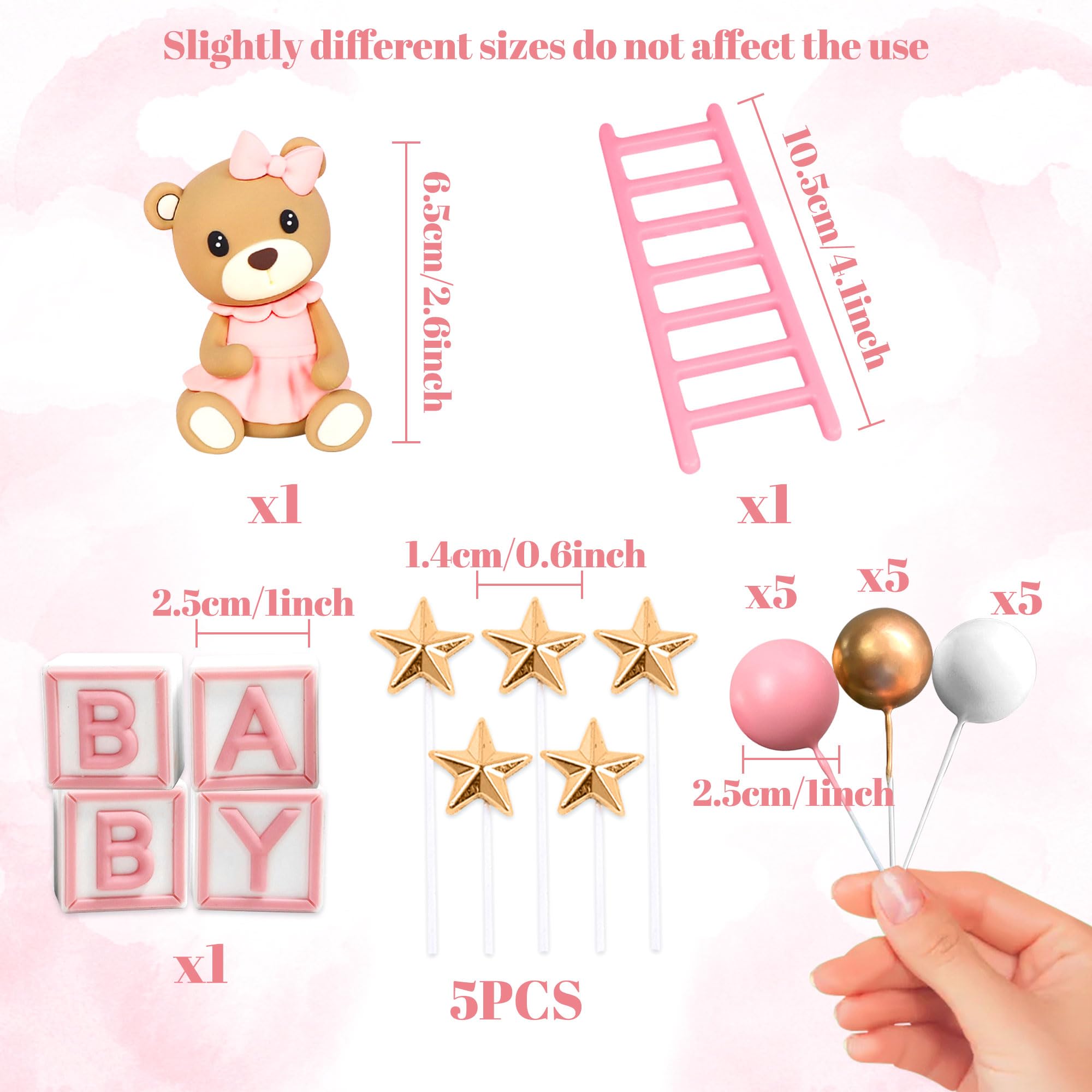 JeVenis Pink Bear Cake Decoration Baby Bear Baby Shower Cake Topper Bears Train Cake Decoration Baby Shower Birthday Cake Decoration