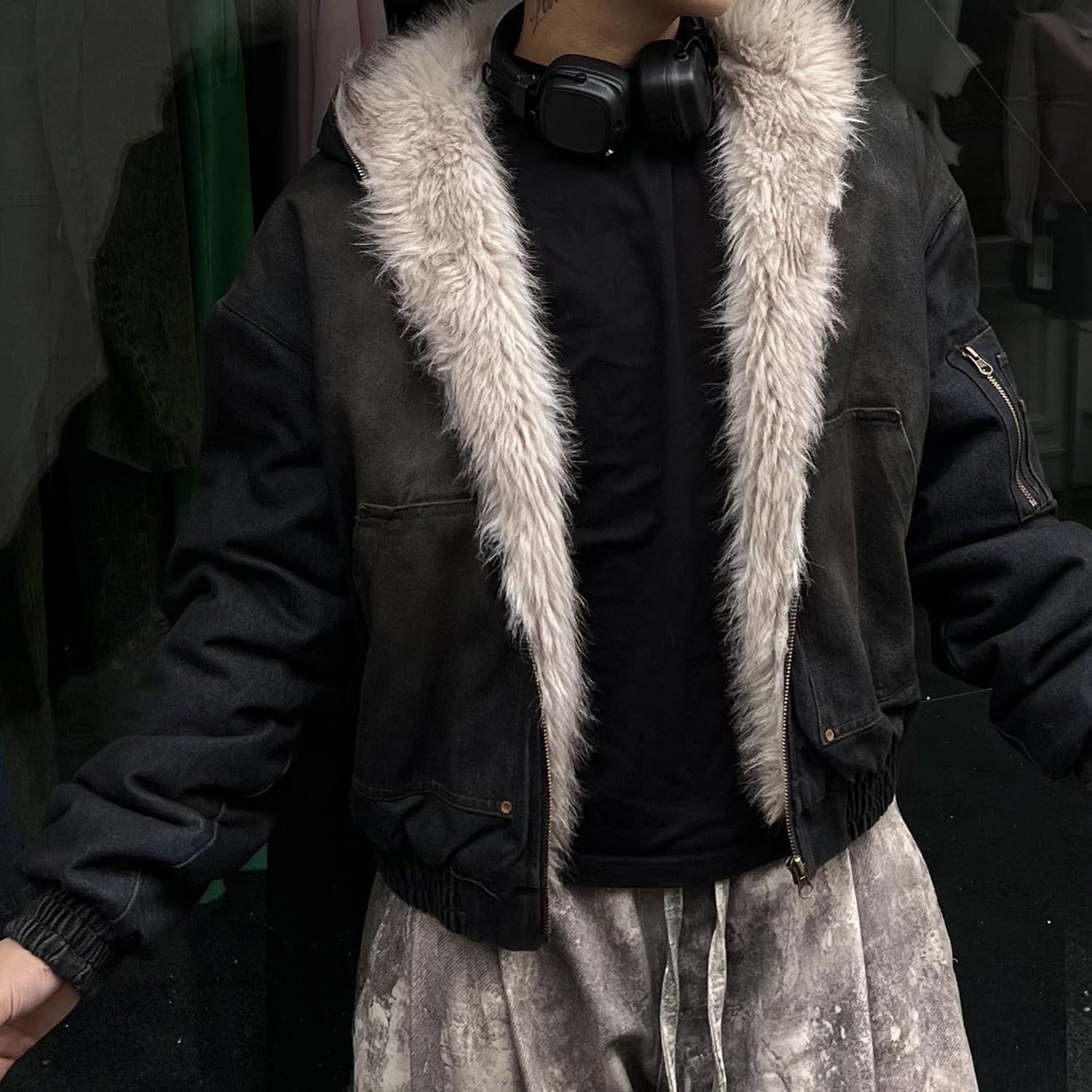 M&Catree Winterjacke Herren Warme Lässig Parka mit Fellkapuze Kurze Steppmantel Oversize Streetwear Jeansjacke Jeansjacke im Western-Stil Outdoor Winter Mantel