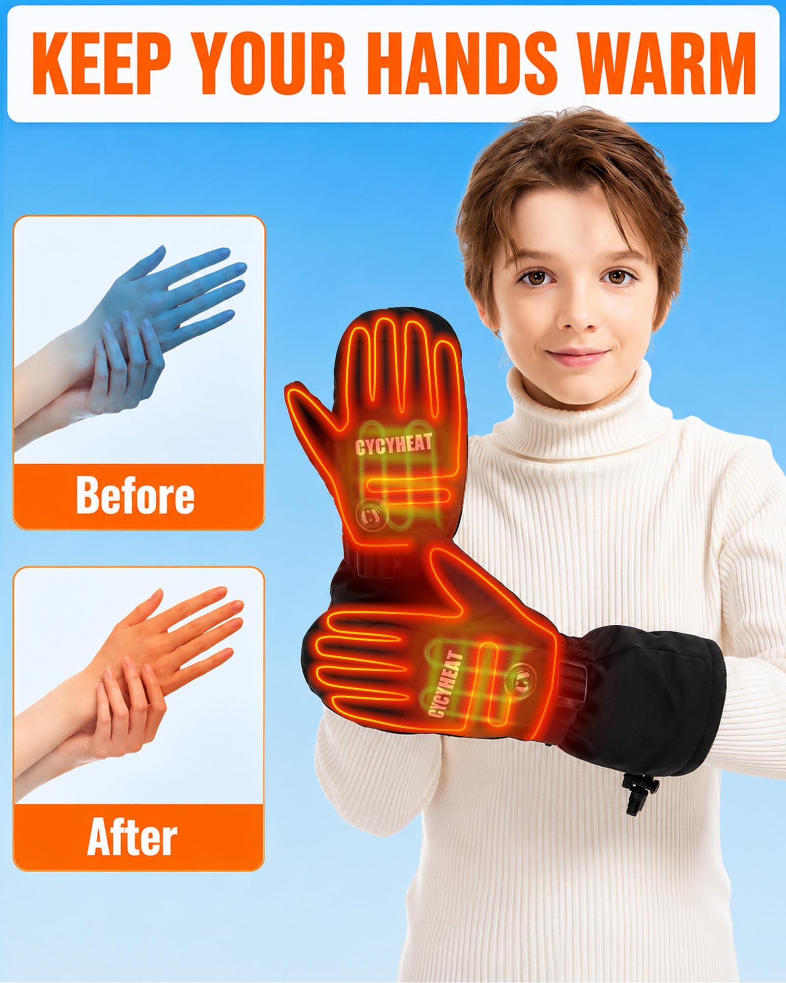 Guantes de esquí con calefacción para niños y niñas, guantes impermeables