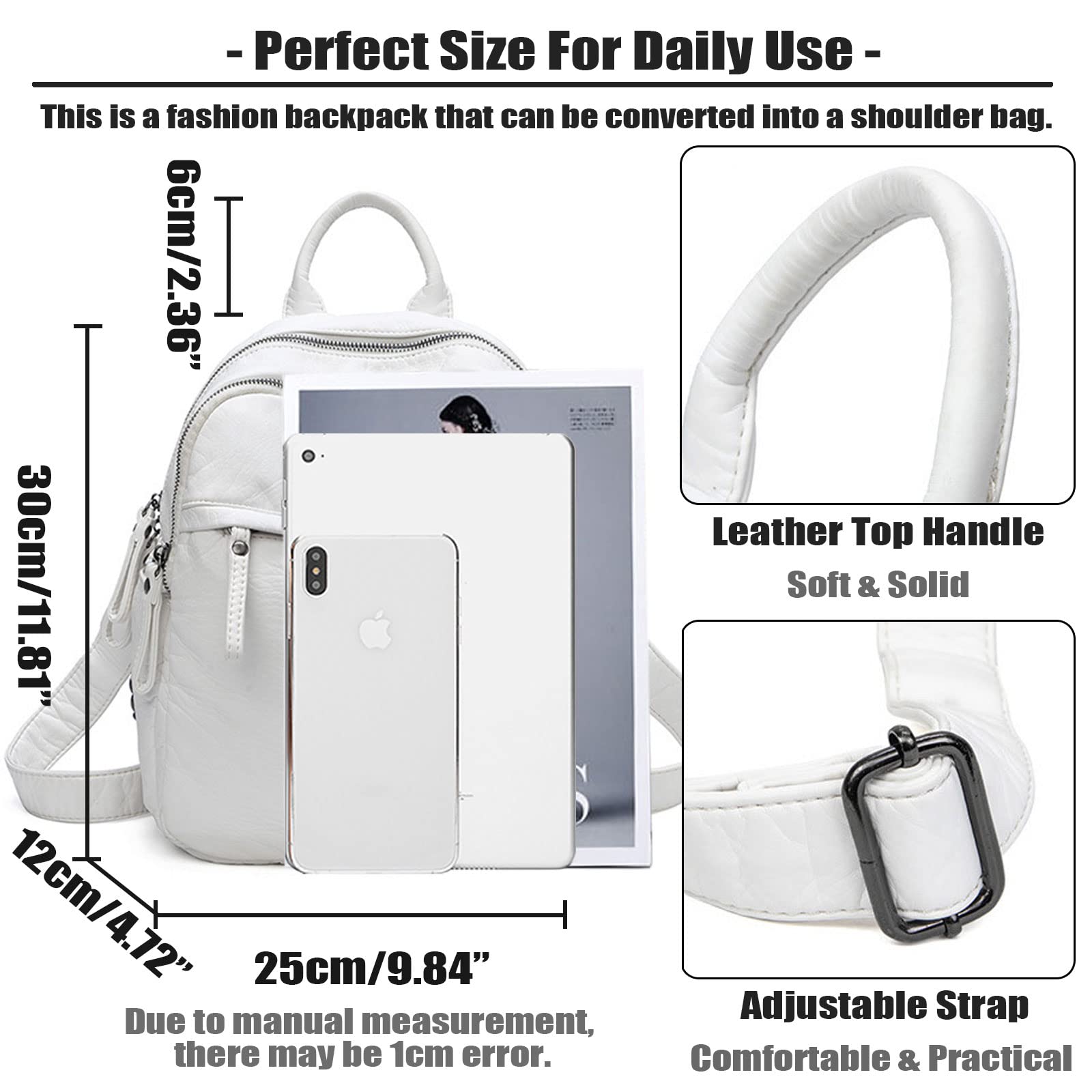 Zaino in pelle morbida per le donne antifurto viaggio moda zaino borsa leggero multi tasche Bookbag, design semplice