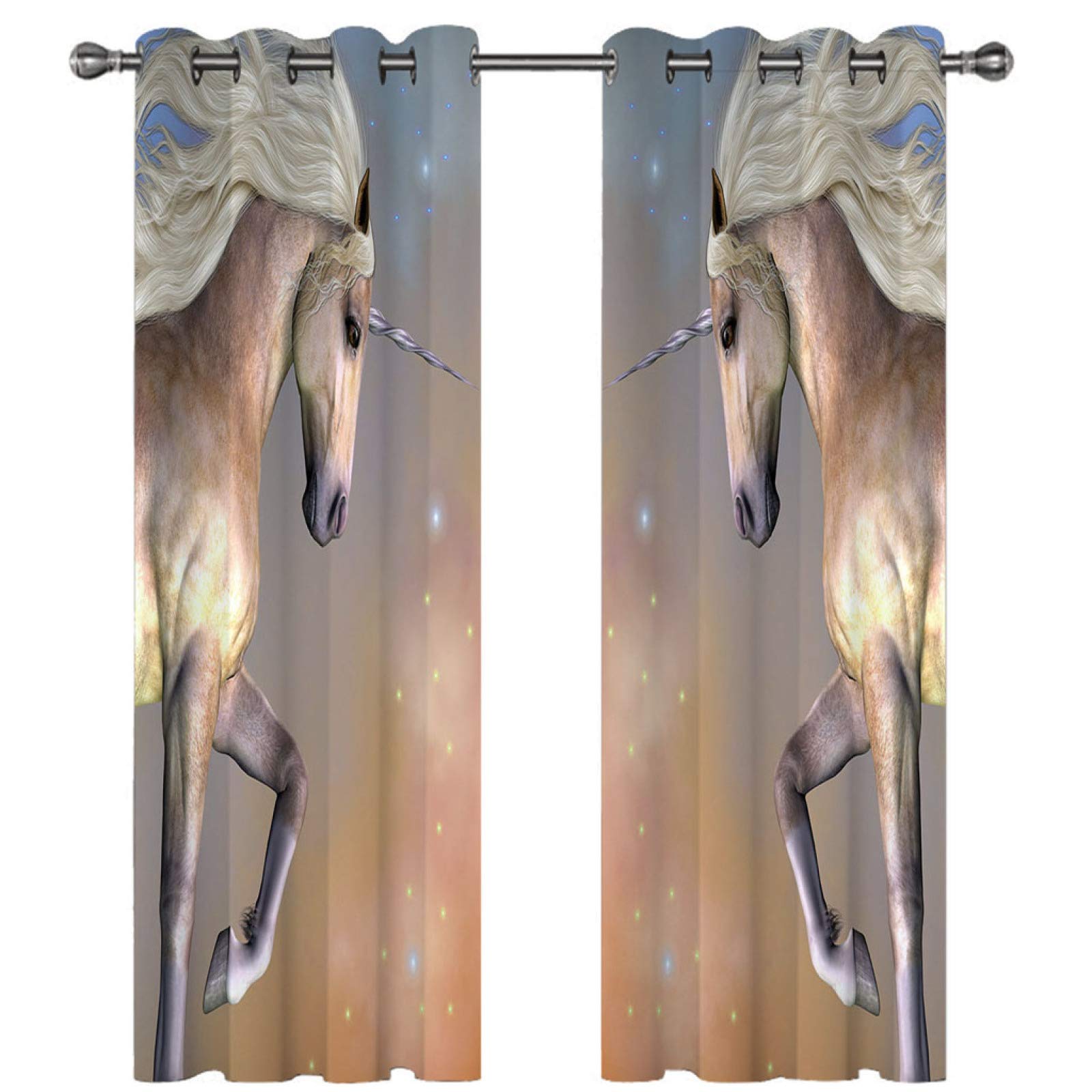 Cortinas Opacas para Salon Moderno - Cortinas Termicas Aislantes con Ollaos - Dormitorio Cocina Decoracion - 3D Cielo Estrellado Estampado Animal Caballo, 2 Piezas 280 X 260 Cm（An X Al）