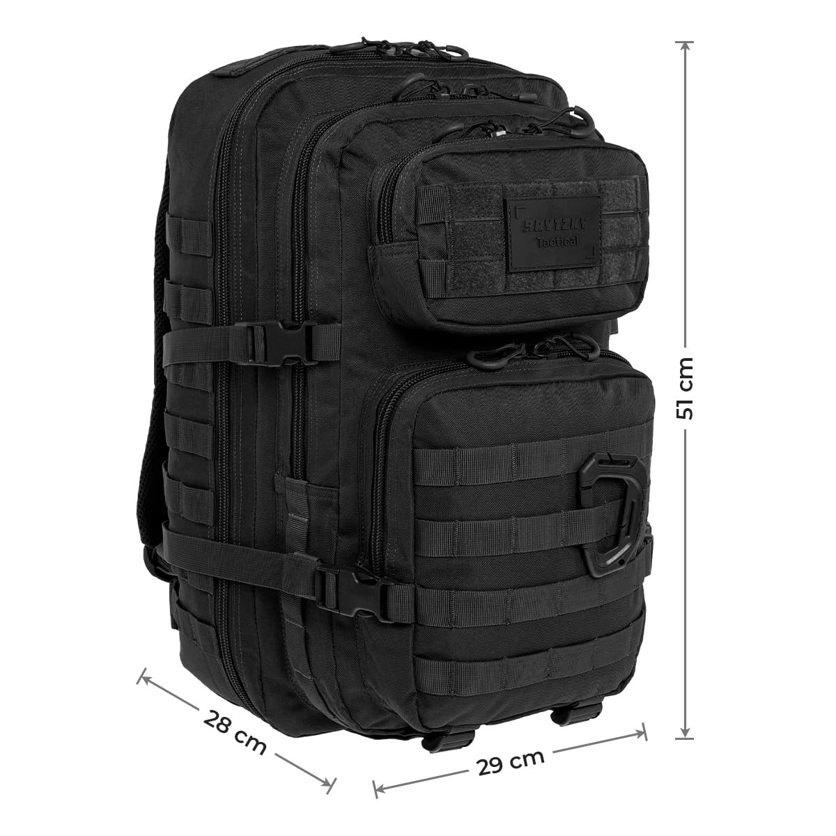 Tactical Polygon Large 36L Sac à Dos Tactique – Noir | Sac Militaire & Outdoor Homme | Avec Système MOLLE & Poche pour Hydratation | Idéal pour Randonnée, Camping & Survie | 51×29×28 cm