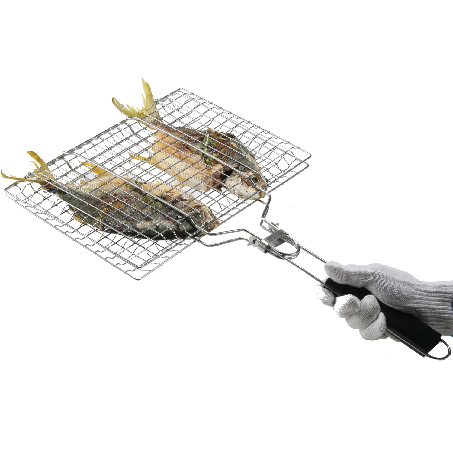 Cesta de parrilla de acero inoxidable para barbacoa, cesta grande plegable para parrilla con mango extraíble. Cesta de parrilla para pescado, verduras, grandes accesorios útiles para barbacoa,