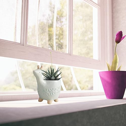 Miniatura 6 de Needzo Mini maceta de ciervo blanco, macetas para suculentas, bonitas decoraciones de animales, regalos únicos para amantes de las plantas, 4.7