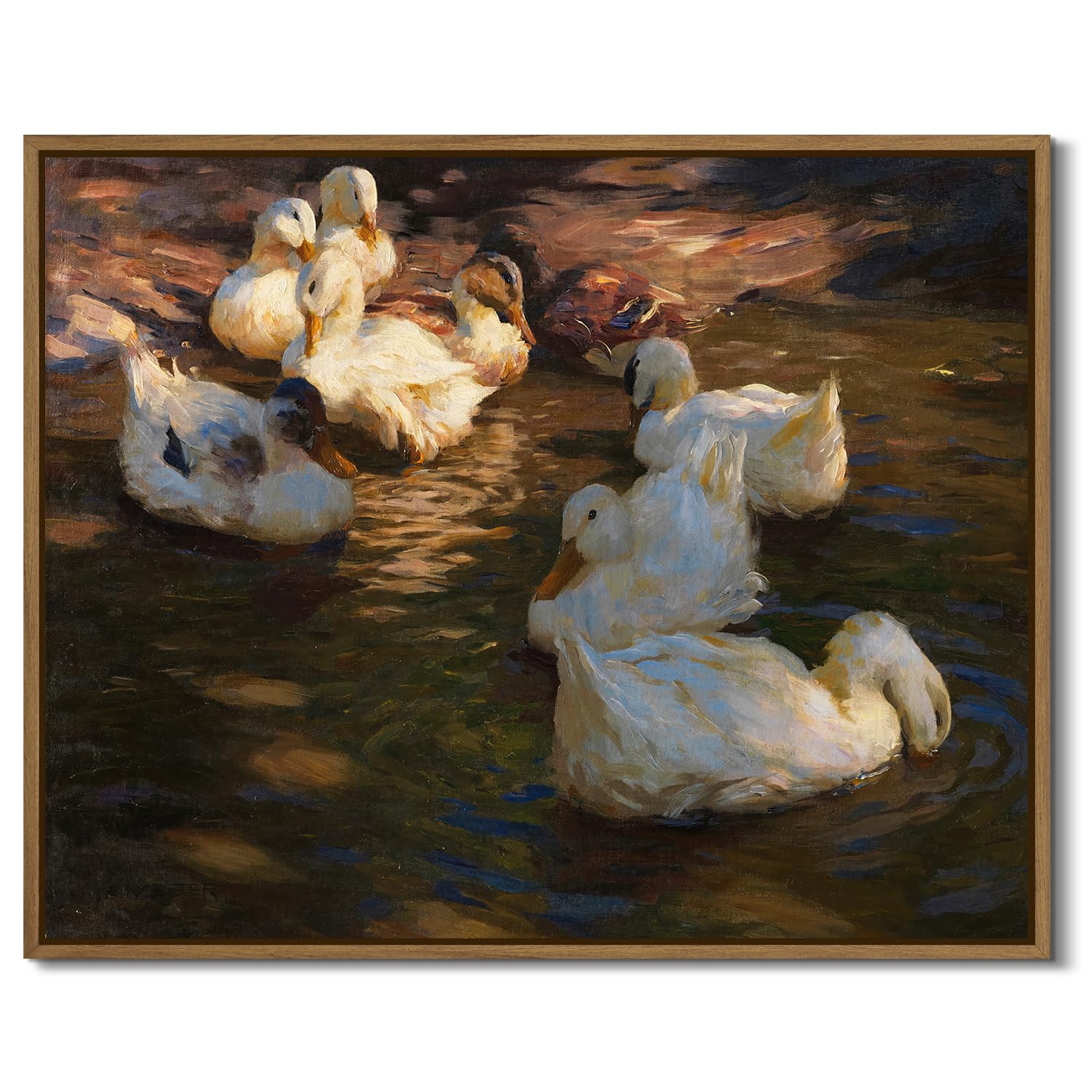 Vintage Animals Wall Art Prints Cute Ducks in the Water Canvas Oil Painting Nature Wilderness Illustrations Fine Art Decor Stretched and Framed for Kids Room Bedroom Farmhouse Decoration, 8"x10"x1Pcs