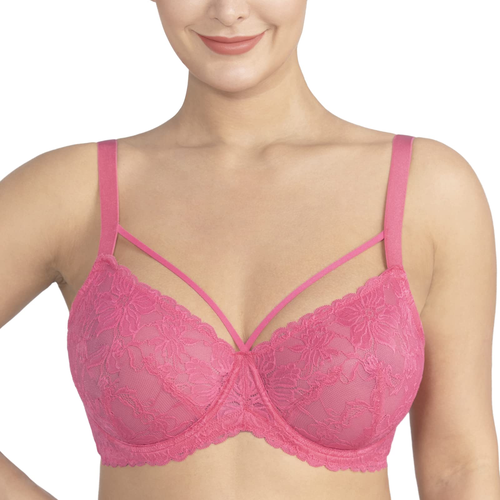 HSIA Women's Underwire Minimizer Bra Unlined Full Bust Bra Non-Padded Plus Size Bra Sexy lace Sheer Bandage Bra - 36DDD Honeysuckle