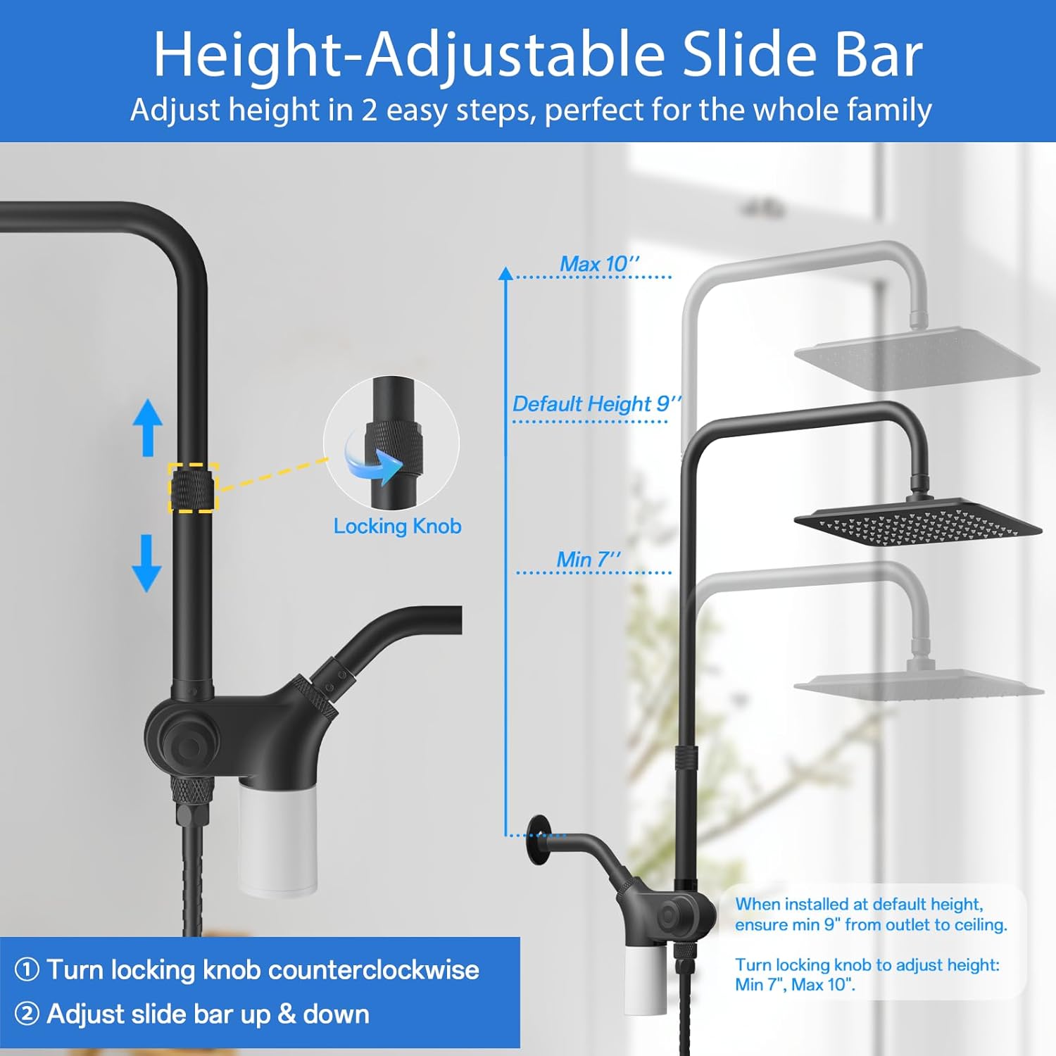 VXV 10 inch Filtered Shower Head,7 Settings High Pressure Dual Shower Heads with Handheld Spray Combo,3-Way Rain Shower Head with Filters,71''Shower Hose,Height Adjustable(Matte Black)