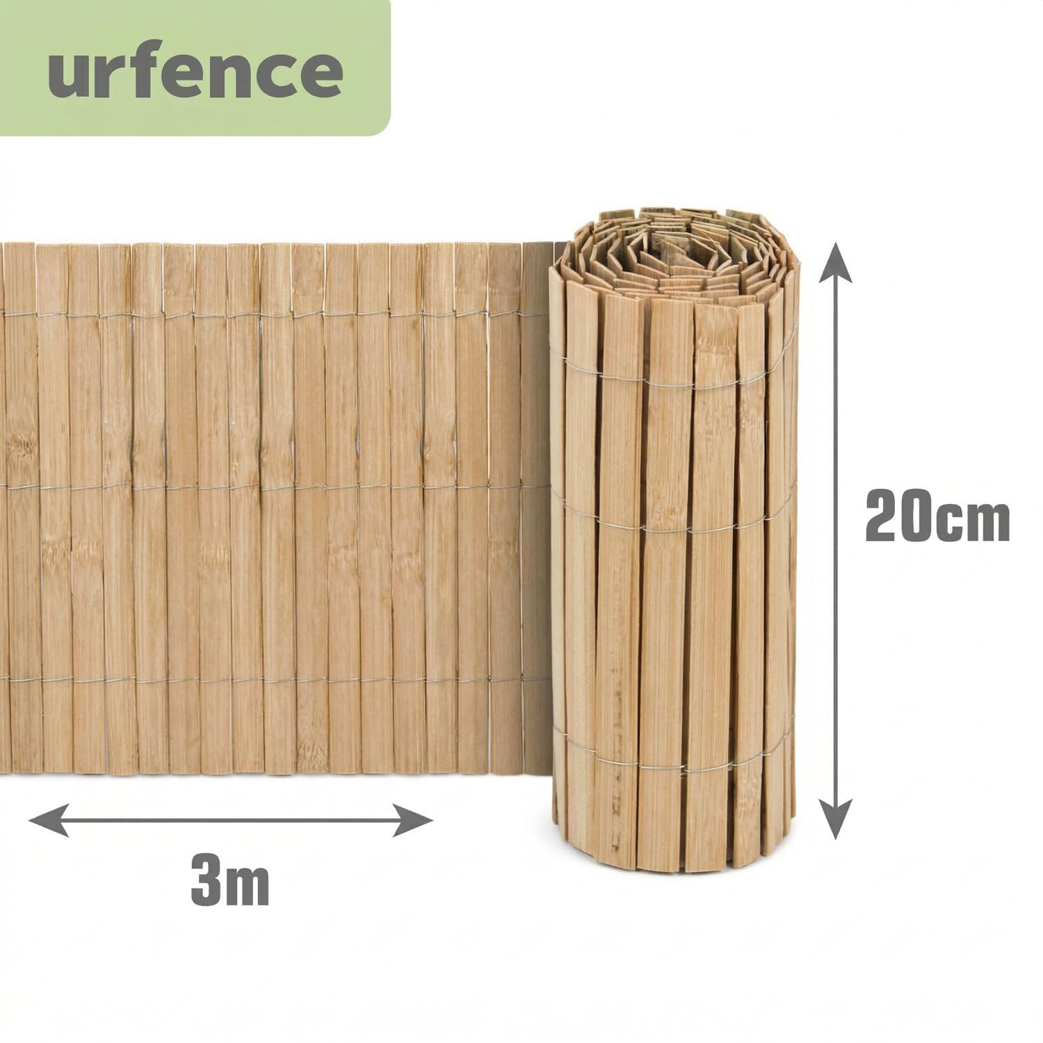 UrFence 300x20 Valla de Bambú Enrollable - Borduras para Jardín - Cercado Flexible - Delimitadores de Bordes para Jardín - Valla Madera - Separadores para Terreno - Delimitador Exterior