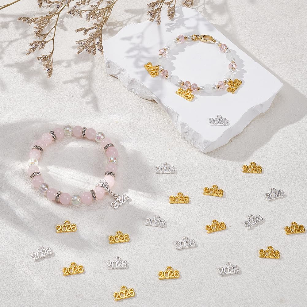 1 Box 100Pcs 2026 Number Charms 2026 Charms Bulk Metal 2 Colors Small Shiny Silver Gold Year Pendants for Jewelry Making Findings DIY Crafts Bracelets Keychain Graduation Tassel Decor Adults - Image 4