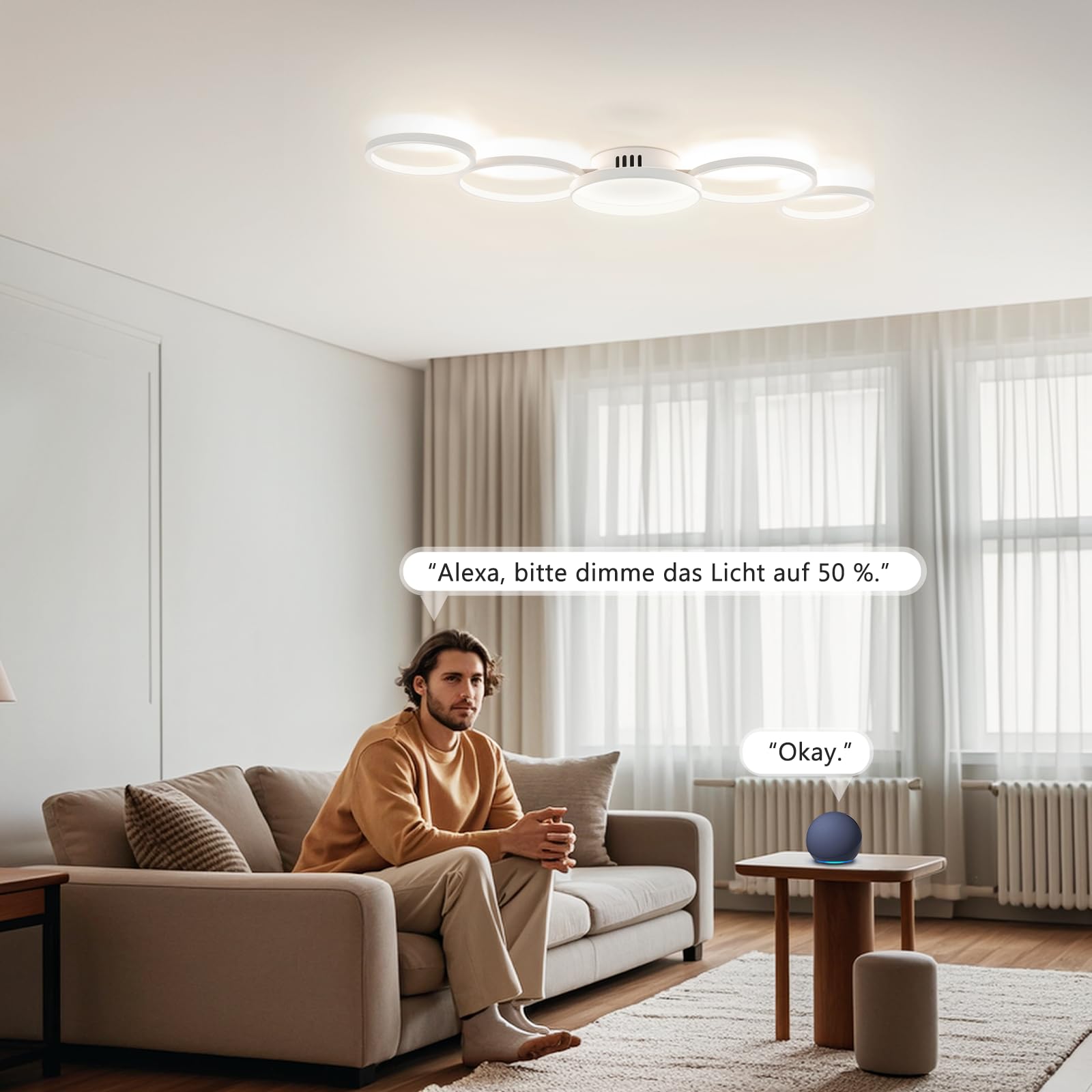 LED Deckenleuchte Dimmbar mit Fernbedienung - Modernes Design Deckenlampe, 50W 6000LM, 3000K-6500K Farbtemperatur, Kompatibel mit Alexa & Google Assistant, für Wohnzimmer & Schlafzimmer