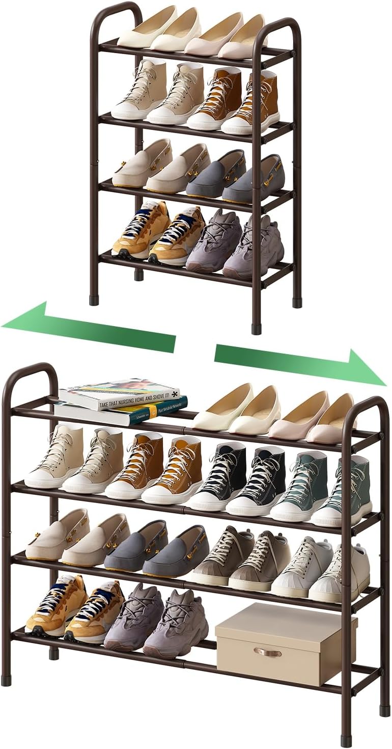 kiplant Long Shoe Rack, 4-Tier Expandable Metal Shoe Shelf, Shoe Rack for Closet, Entryway & Hallway