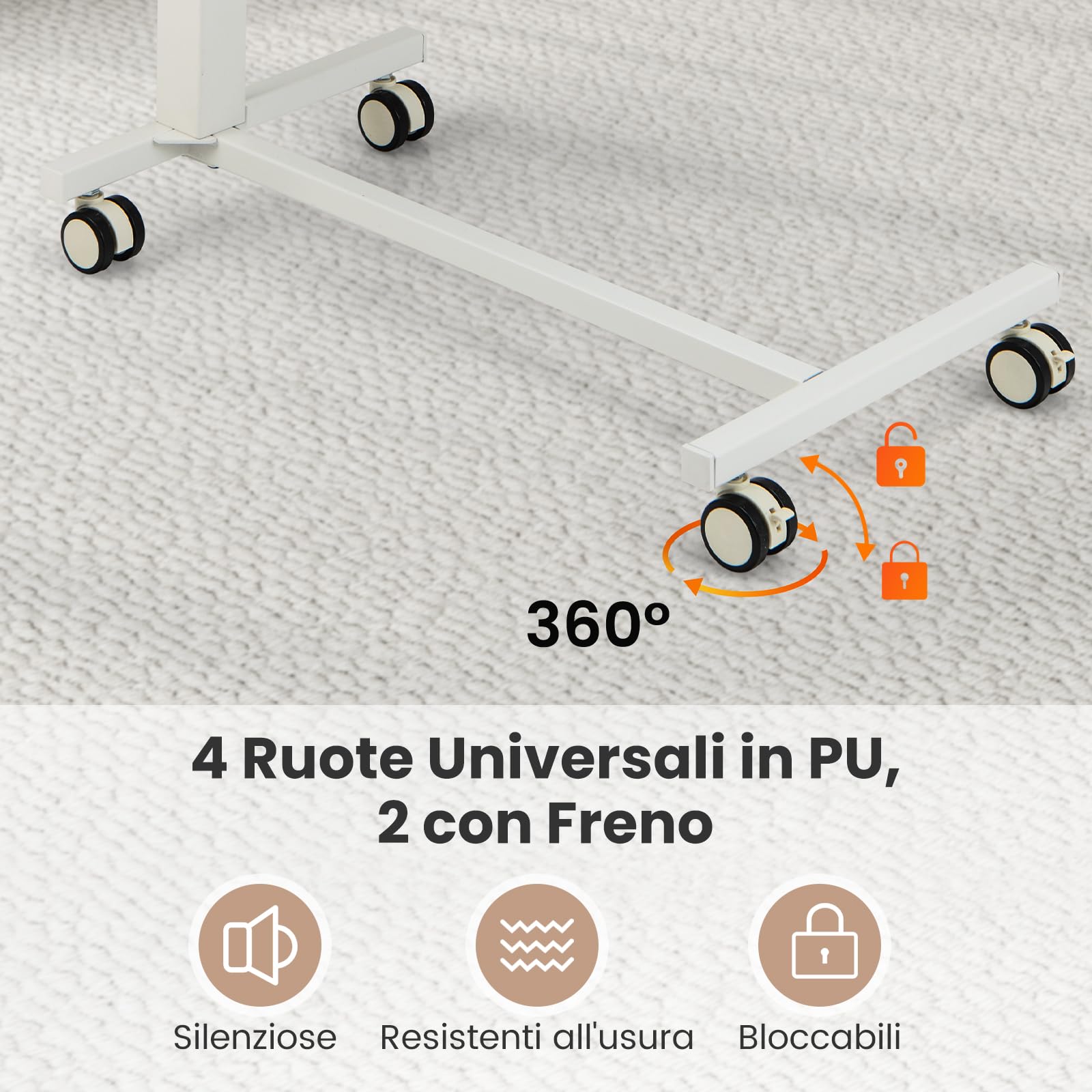 COSTWAY Tavolino da Letto e Divano per PC, Tavolino Regolabile in Altezza con Ruote Bloccabili e Piano Ovale, Tavolo per Mangiare e Lavorare, 76 x 50 x 74-108 cm