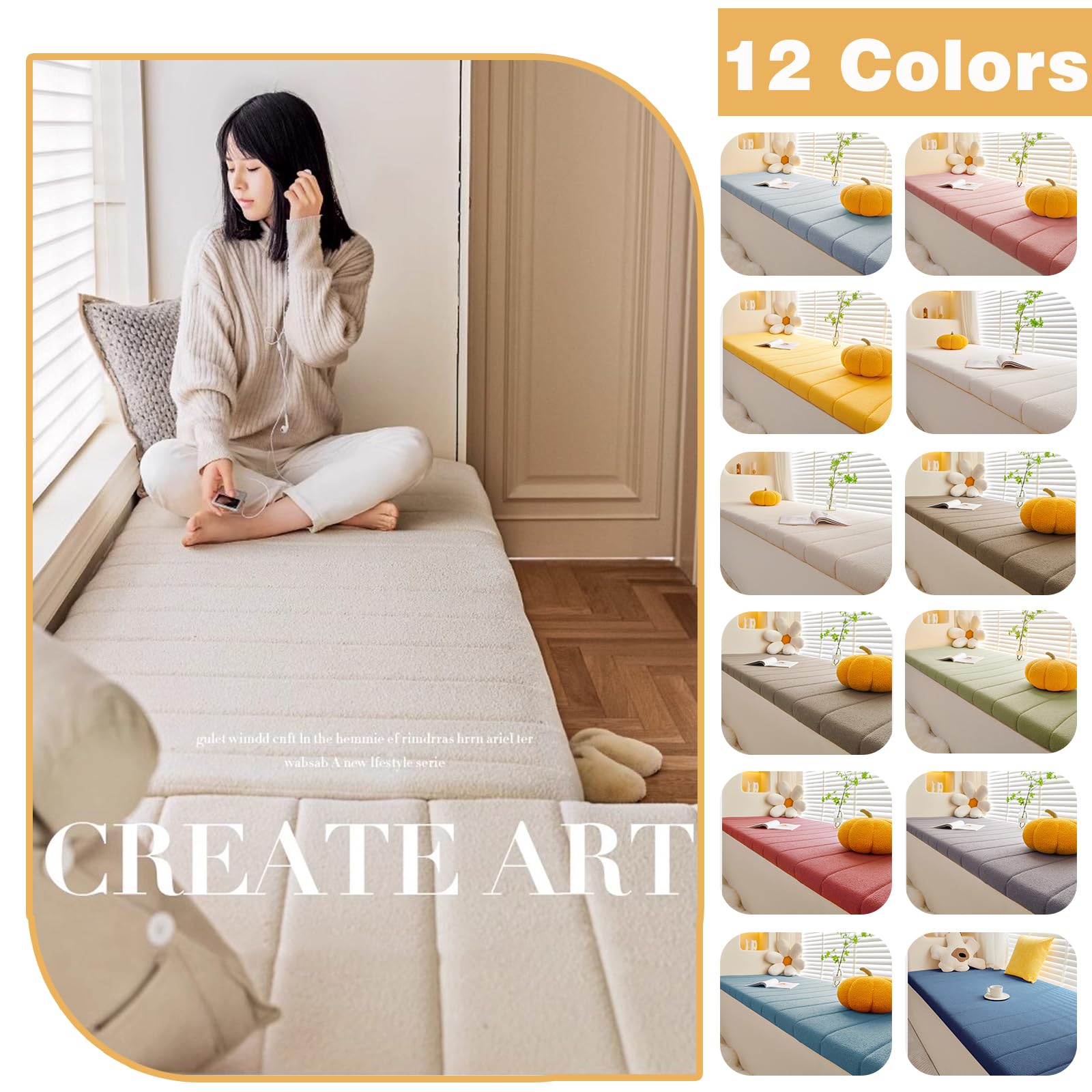 Custom Window Seat Cushions Indoor,Anti Cat Scratch Circle Fleece Bay Window Cushion,Waterproof Furniture Cushion,Non Slip Window Bench Pad,Thickened Foam Sponge,Free Custom Shaped Window Cushion