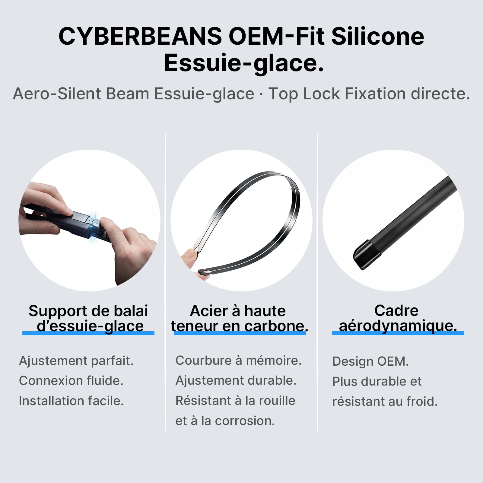 Balais d'Essuie-Glace en Silicone 26/20" 650mm/500mm pour Tesla Model Y 2020-2026 (Sauf Juniper Fabrication Allemande) Lames de Remplacement Pare-Brise Accessoires (Lot de 2) Top Lock