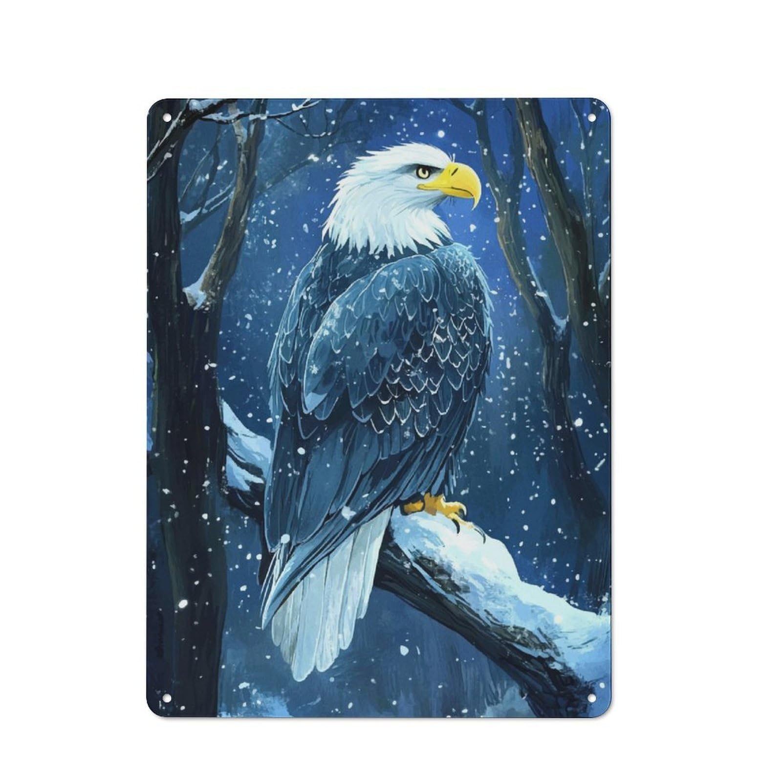 Junmoney Bald Eagle In Winter Metal Wall Sign 40X30cm Featuring For Workshop Wall, For Makers And Diy Enthusiasts