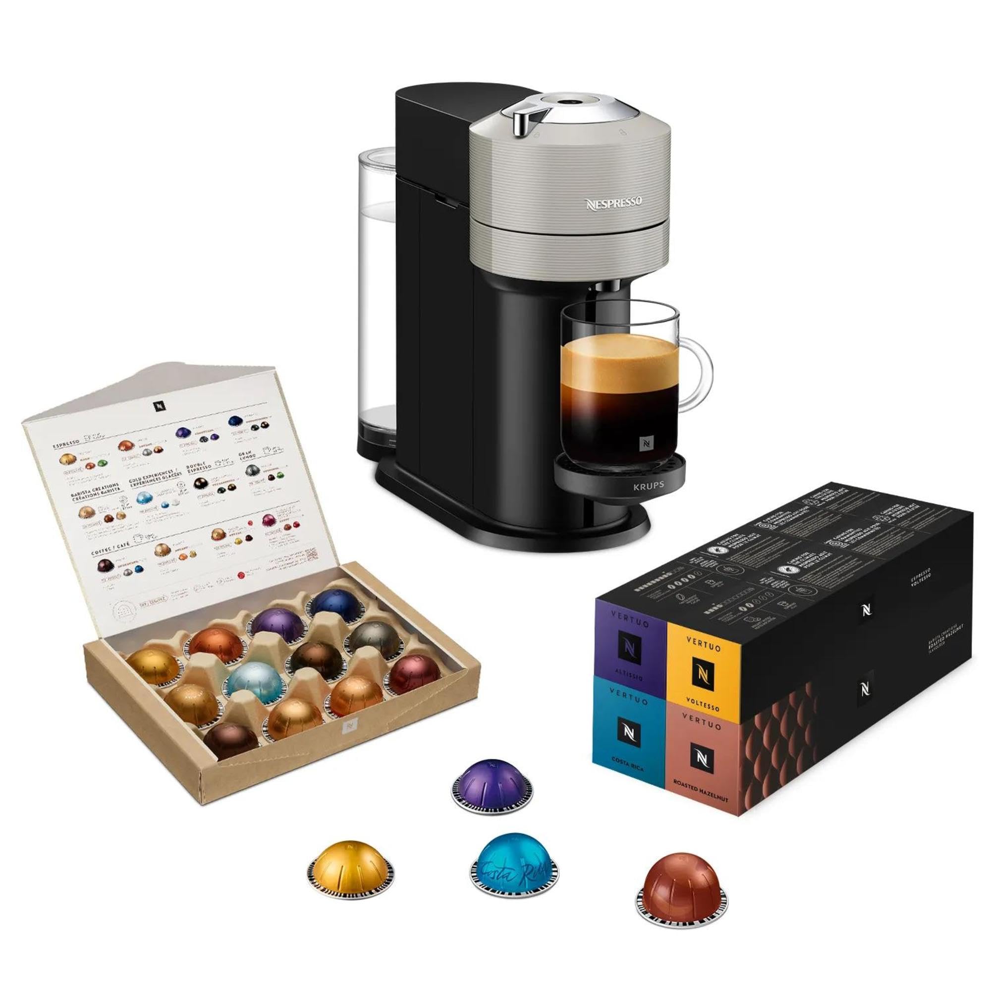 Nespresso Krups Machine à Café Vertuo Next Gris Claire+52 capsules offertes, Capsules café Vertuo seulement, Technologie Centrifusion, 5 Tailles de Tasses, Design Moderne, Arrêt Automatique, YY5902FD