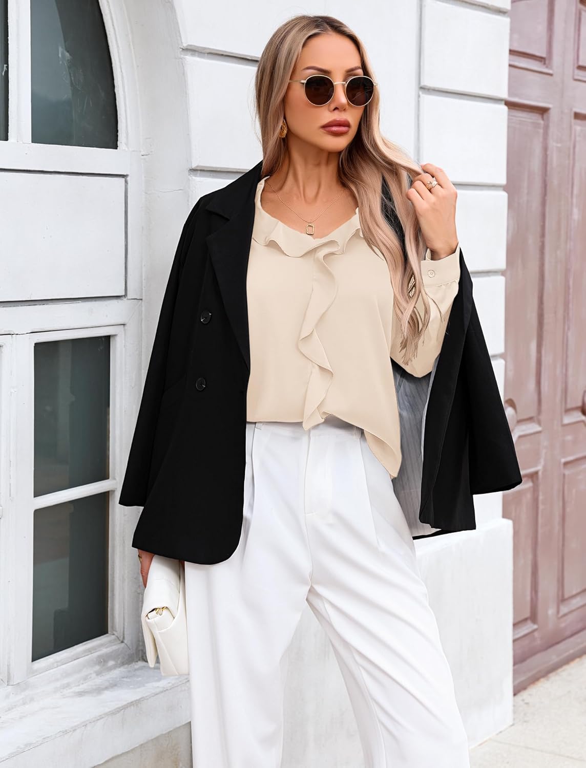 Halife Womens Dressy Casual Blouses Long Sleeve Business Tops Ruffle V Neck Trendy Work Shirts - Image 5