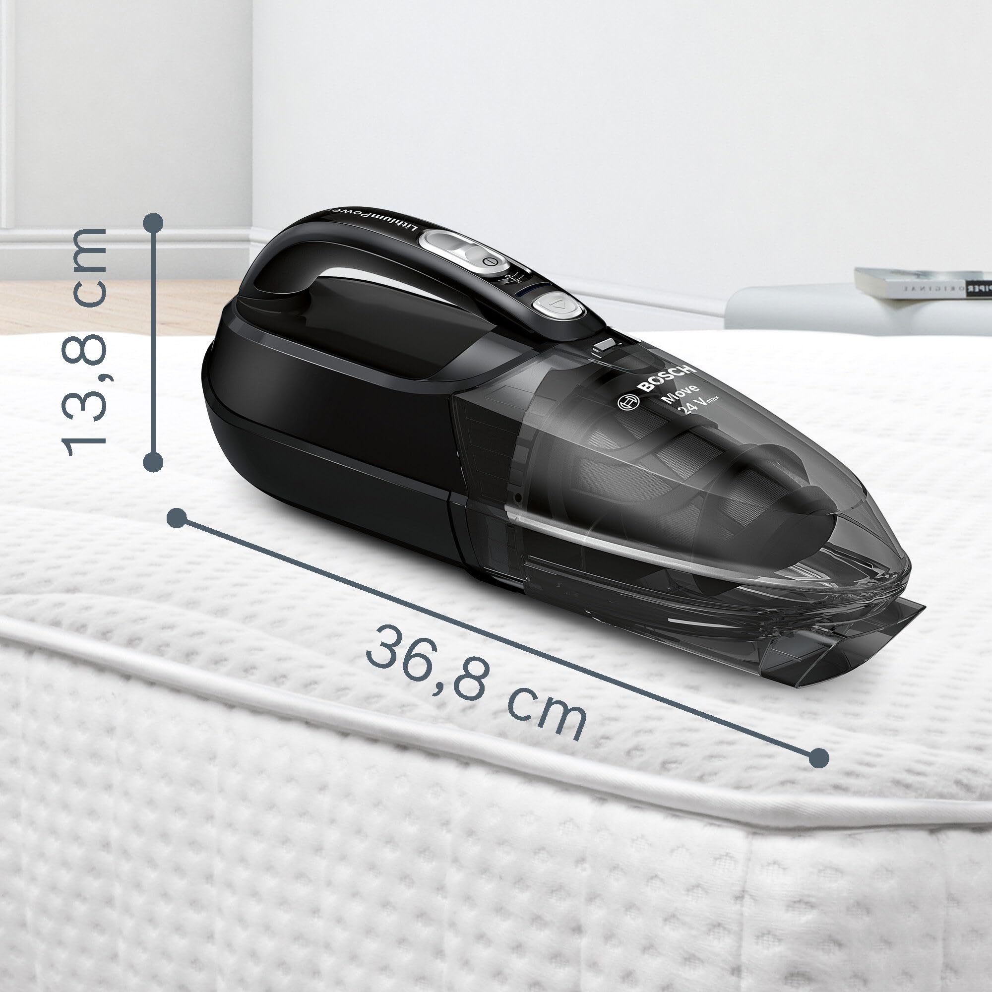 Bosch Move Lithium - Aspirapolvere a Mano senza Fili, Aspirabriciole con Batteria Ricaricabile agli Ioni di Litio, 24V, Nero
